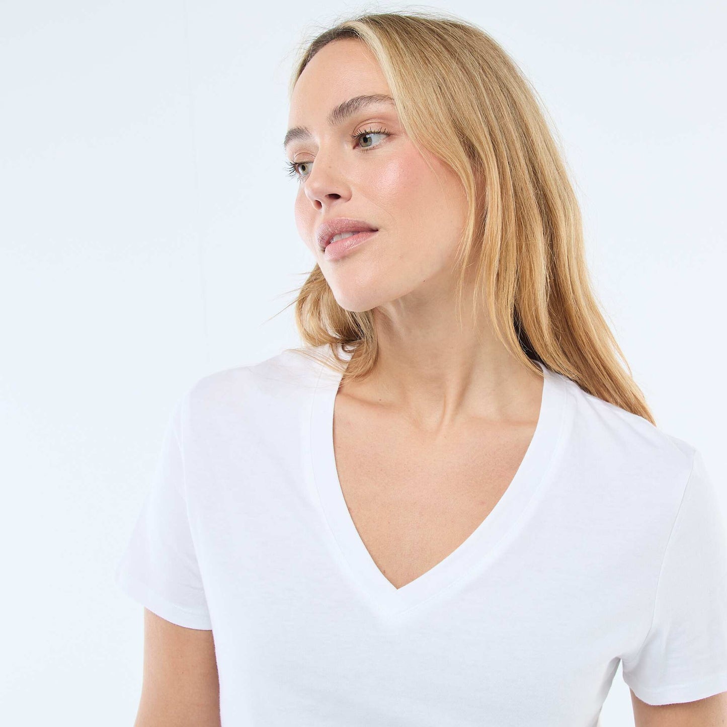 T-shirt à col V BLANC