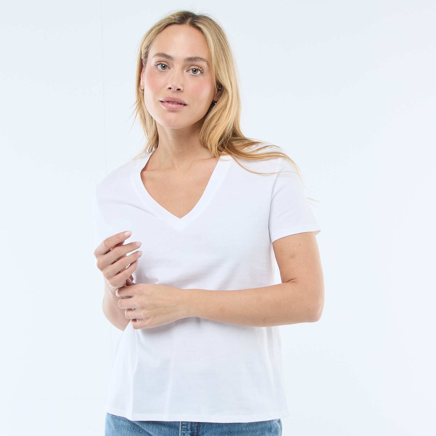 T-shirt à col V BLANC