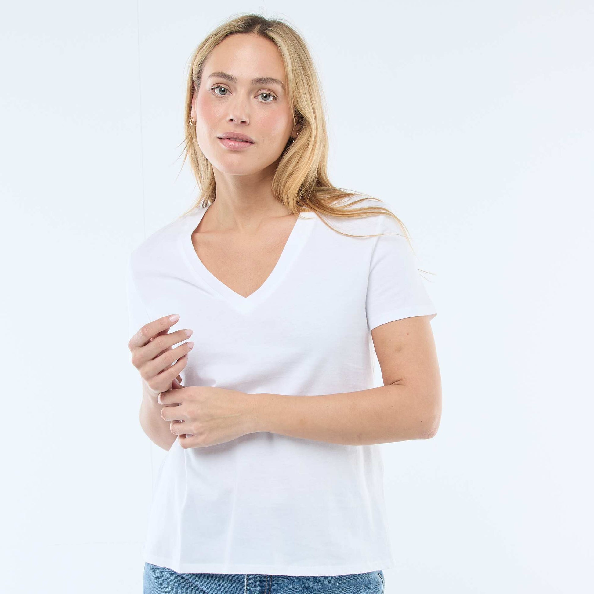 T-shirt à col V BLANC