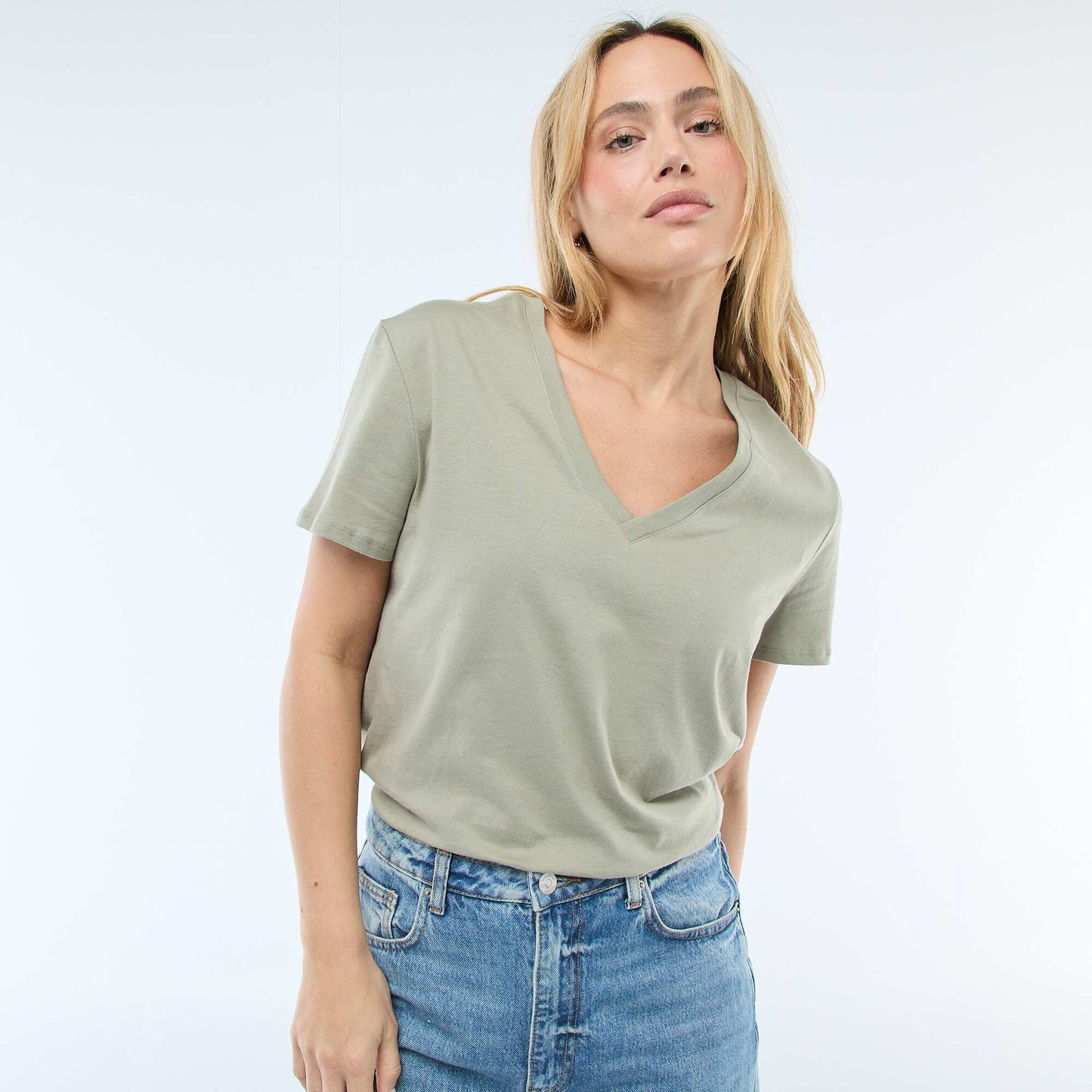 T-shirt à col V KAKI