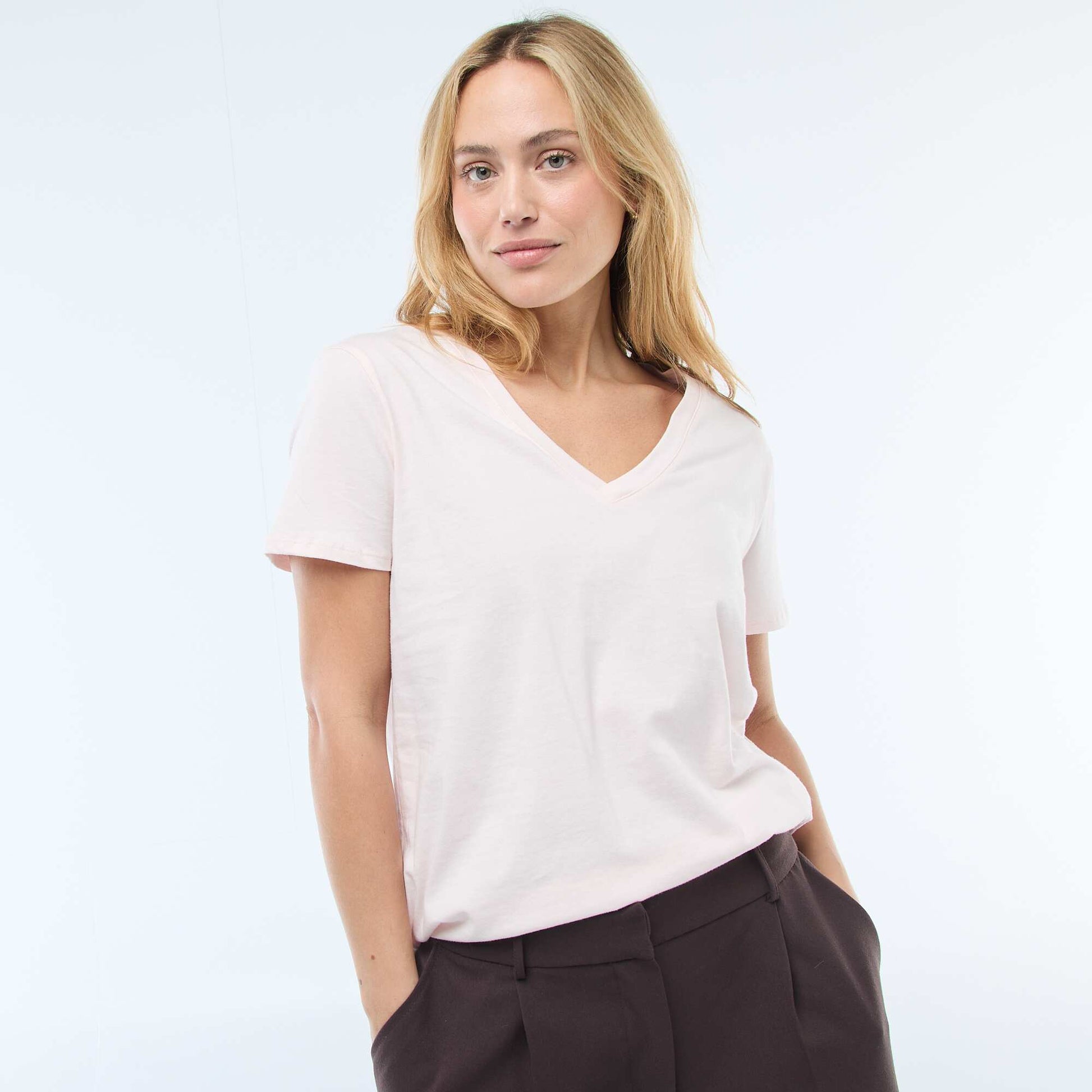 T-shirt à col V ROSE