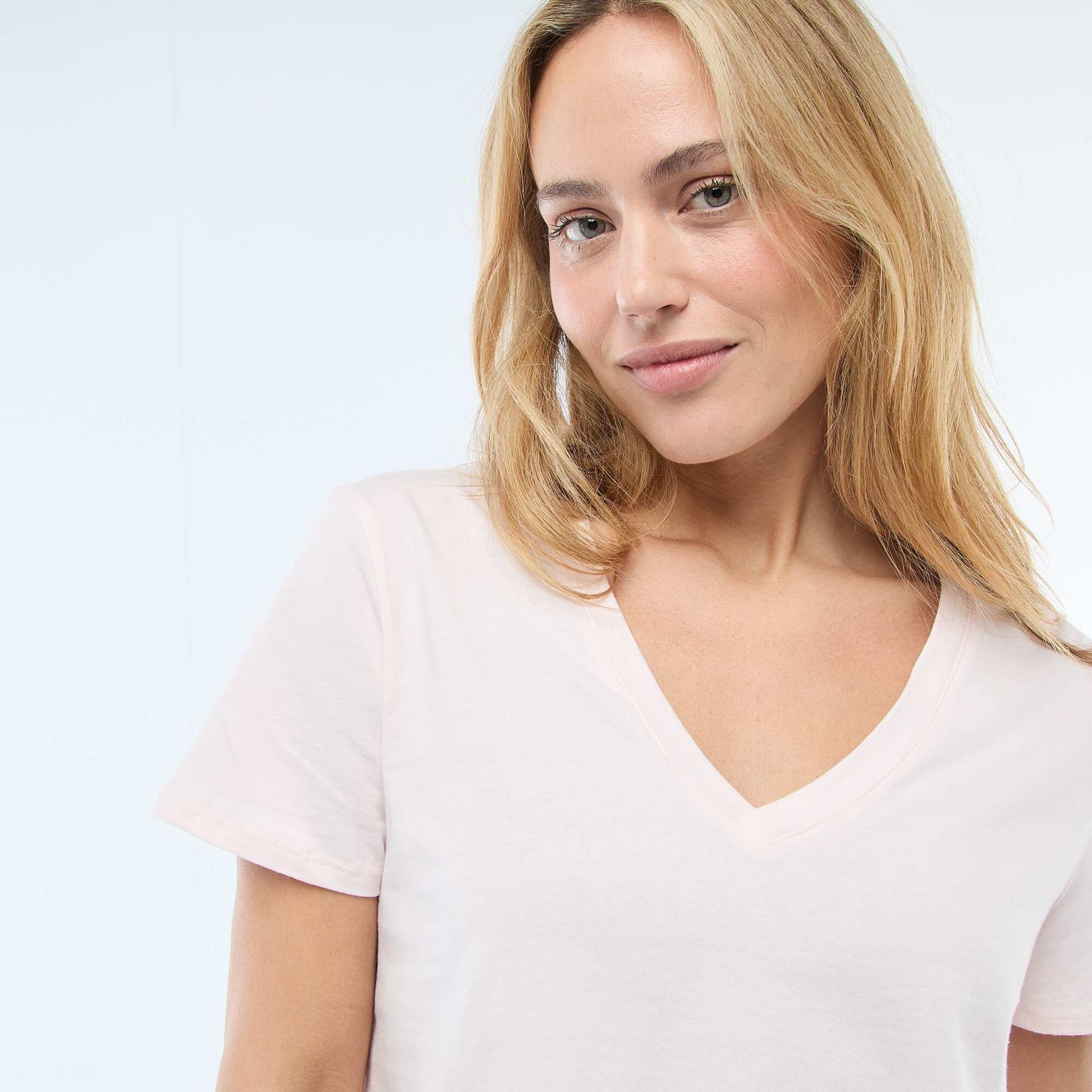 T-shirt à col V ROSE