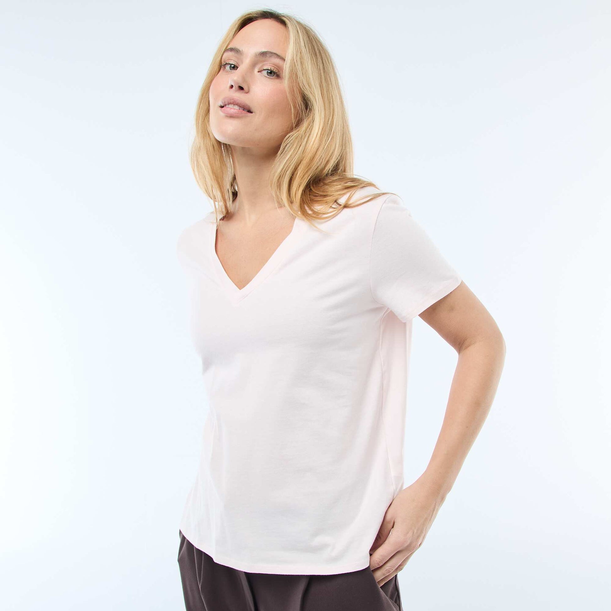 T-shirt à col V ROSE