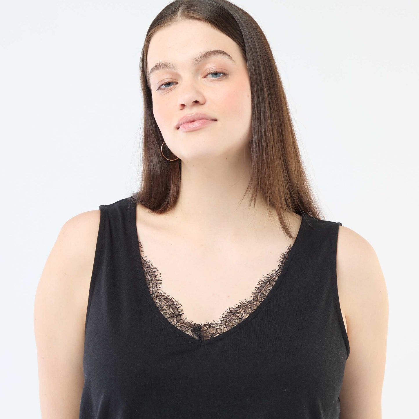 Débardeur col V avec dentelle NOIR