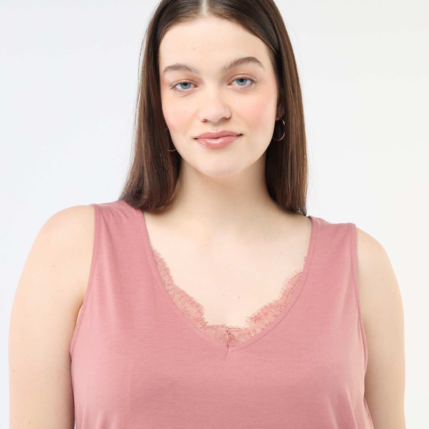 Débardeur col V avec dentelle ROSE