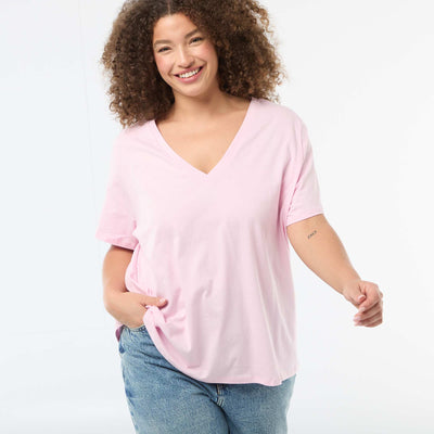 T-shirt basique à manches courtes et col V ROSE