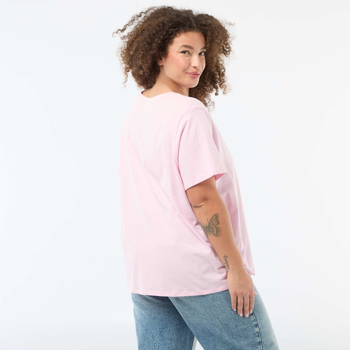 T-shirt basique à manches courtes et col V ROSE