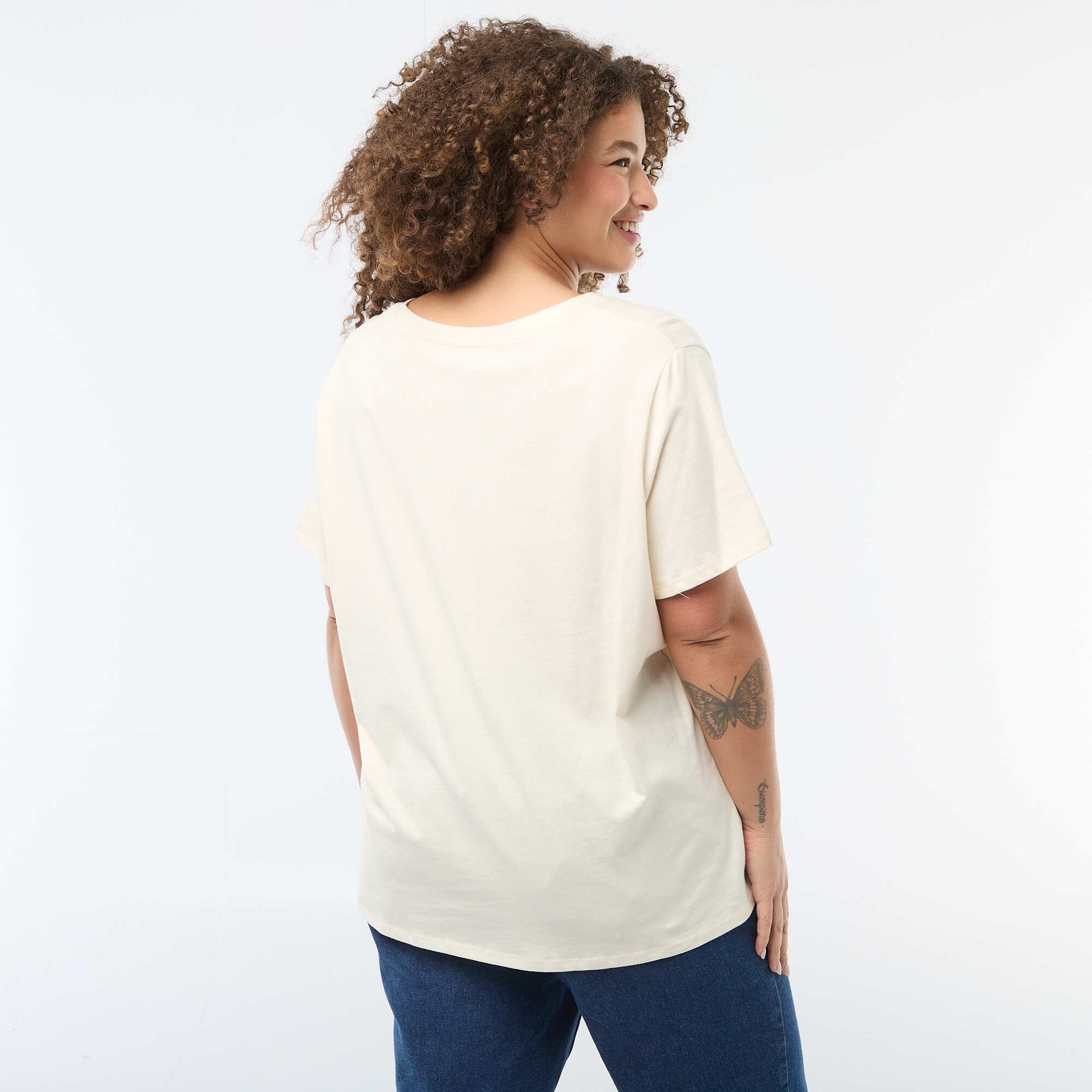 T-shirt basique à manches courtes et col V BLANC