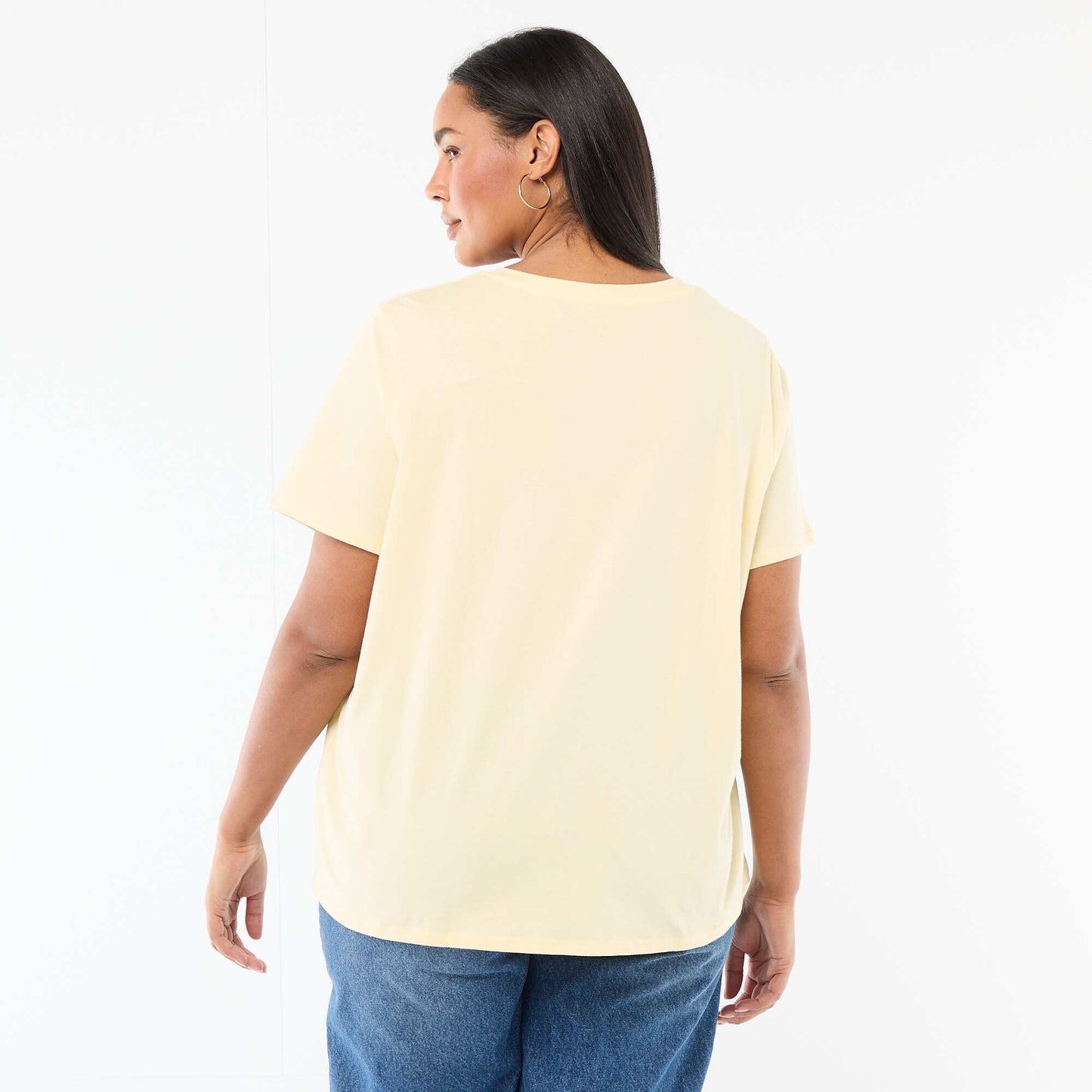 T-shirt basique à manches courtes et col V JAUNE