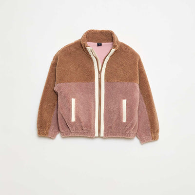 Gilet zippé effet moutonné MARRON