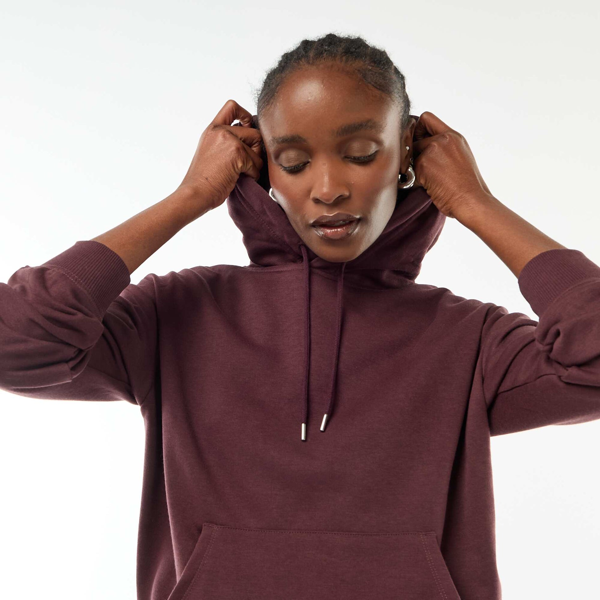 Sweat à capuche uni en coton VIOLET