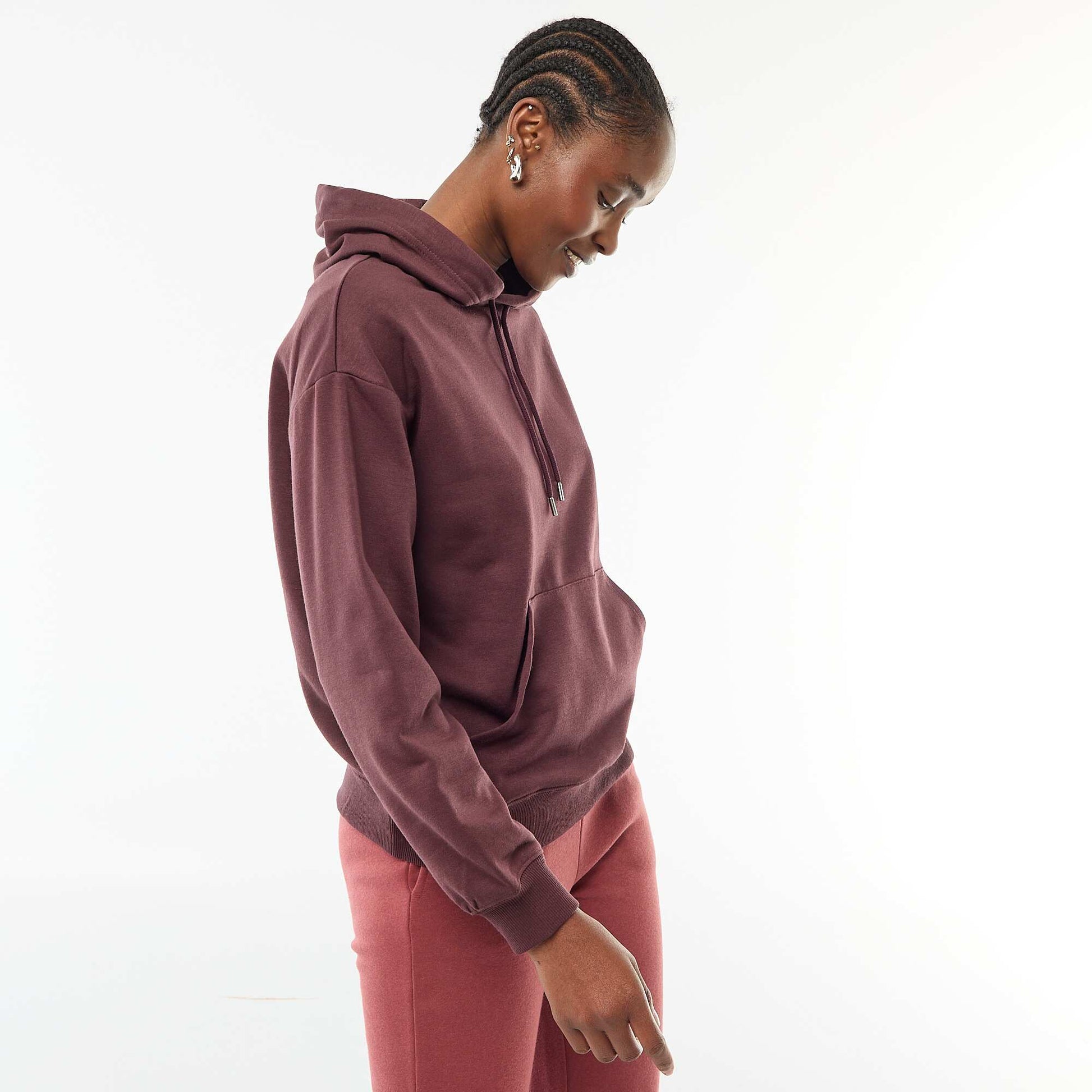 Sweat à capuche uni en coton VIOLET
