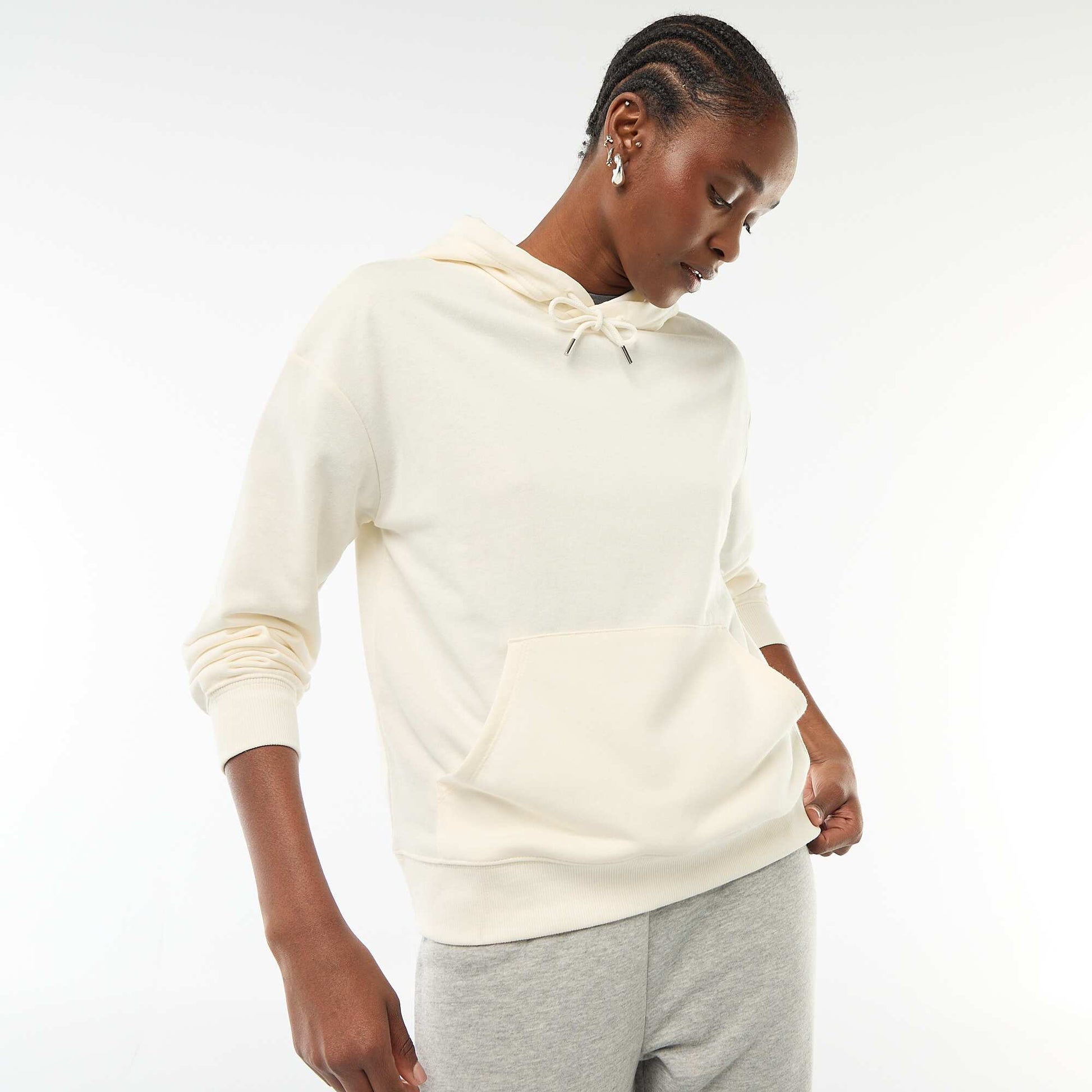 Sweat à capuche uni en coton BLANC