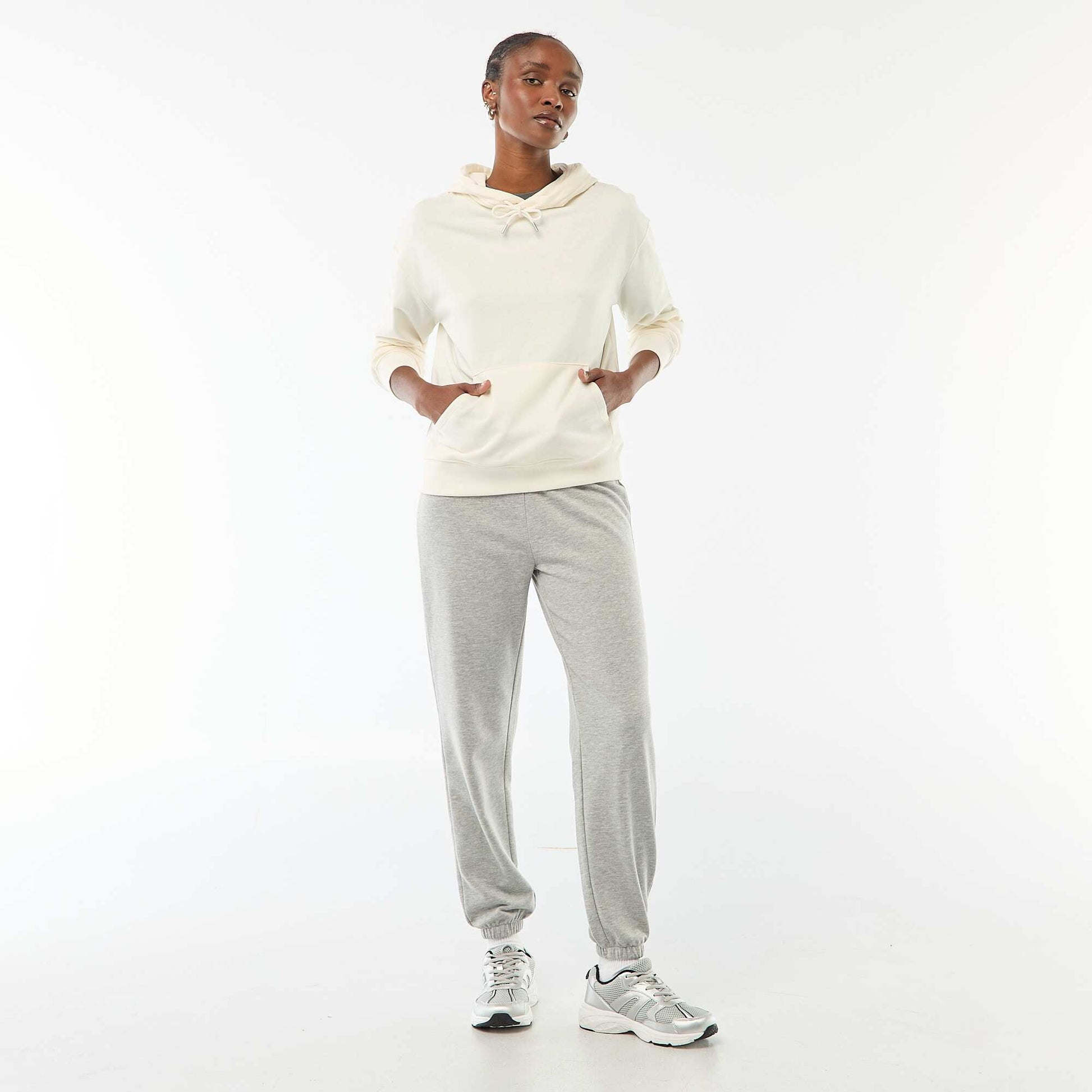 Sweat à capuche uni en coton BLANC