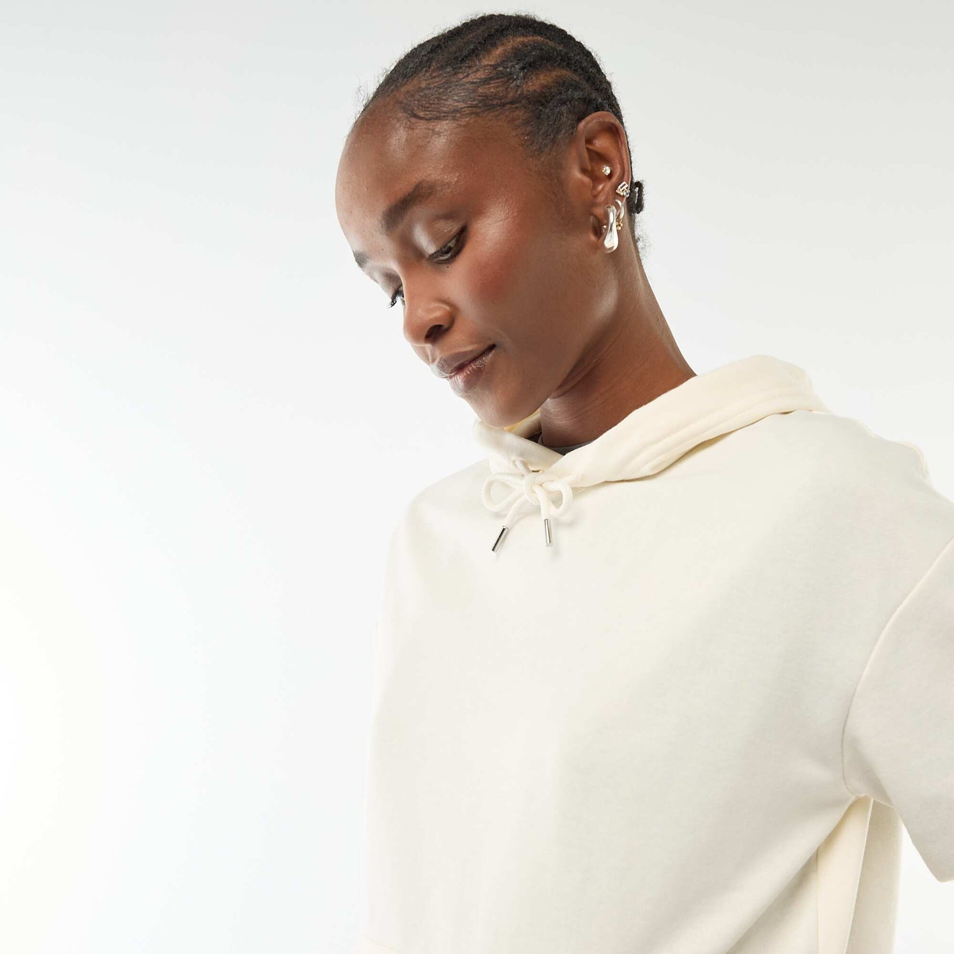 Sweat à capuche uni en coton BLANC