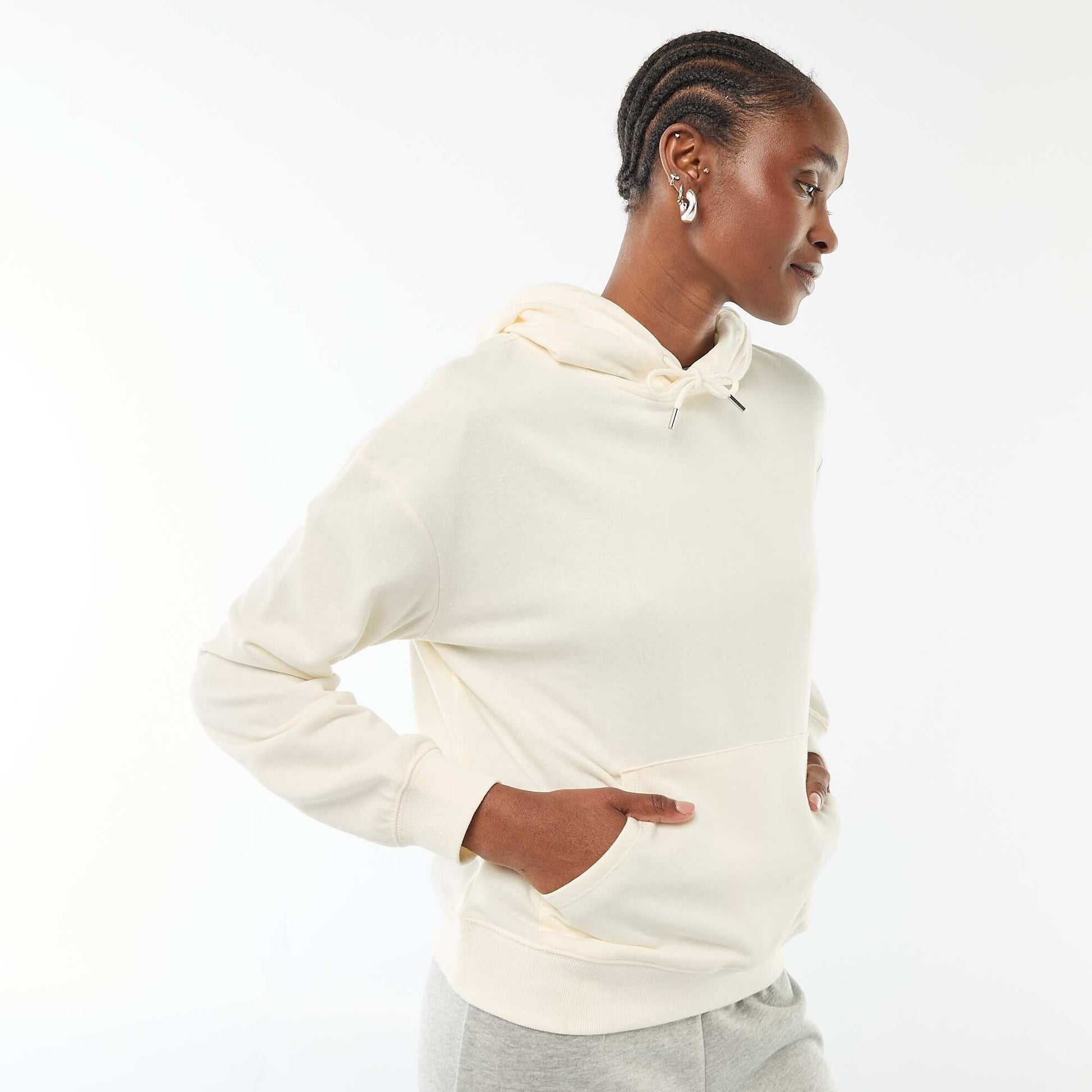 Sweat à capuche uni en coton BLANC