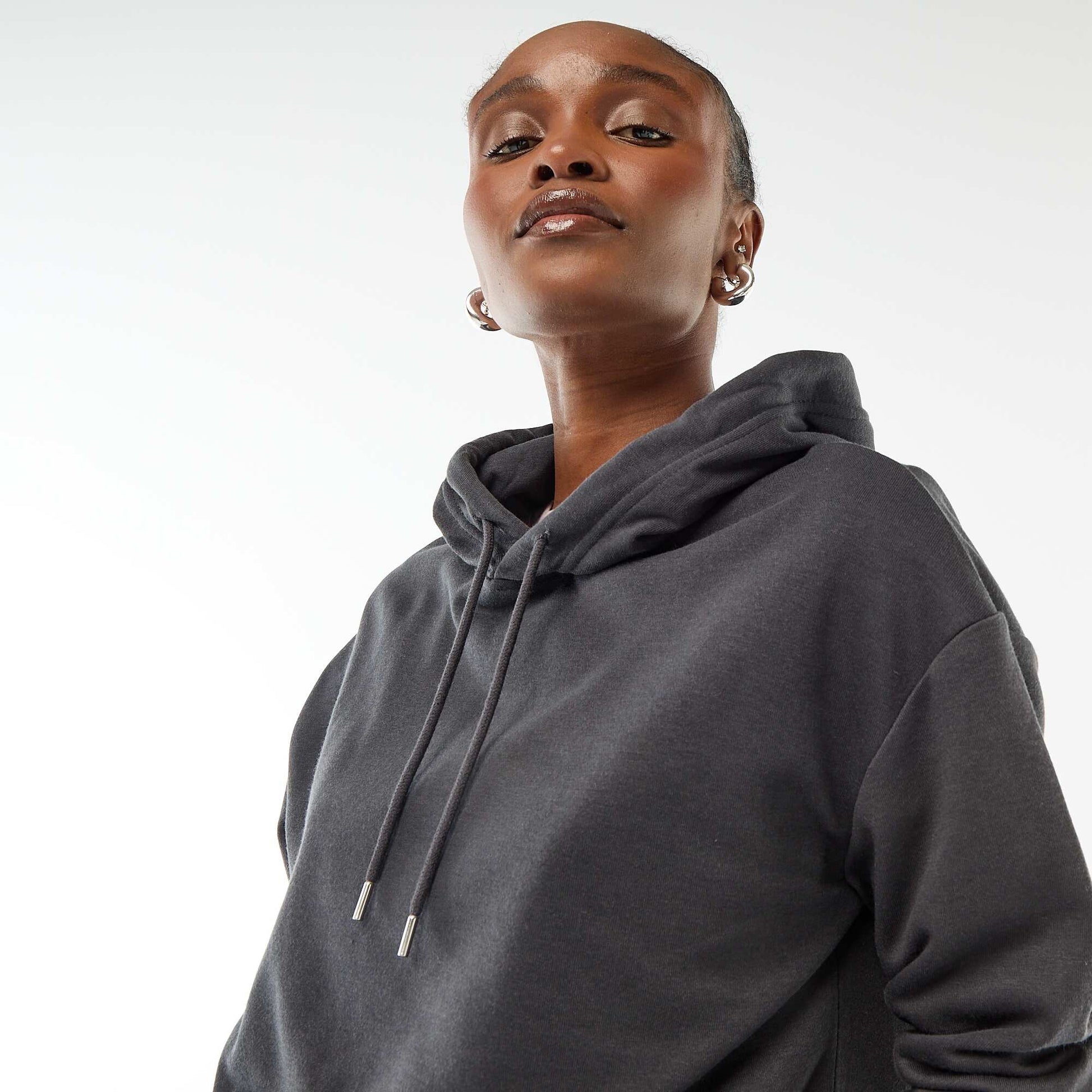 Sweat à capuche uni en coton NOIR