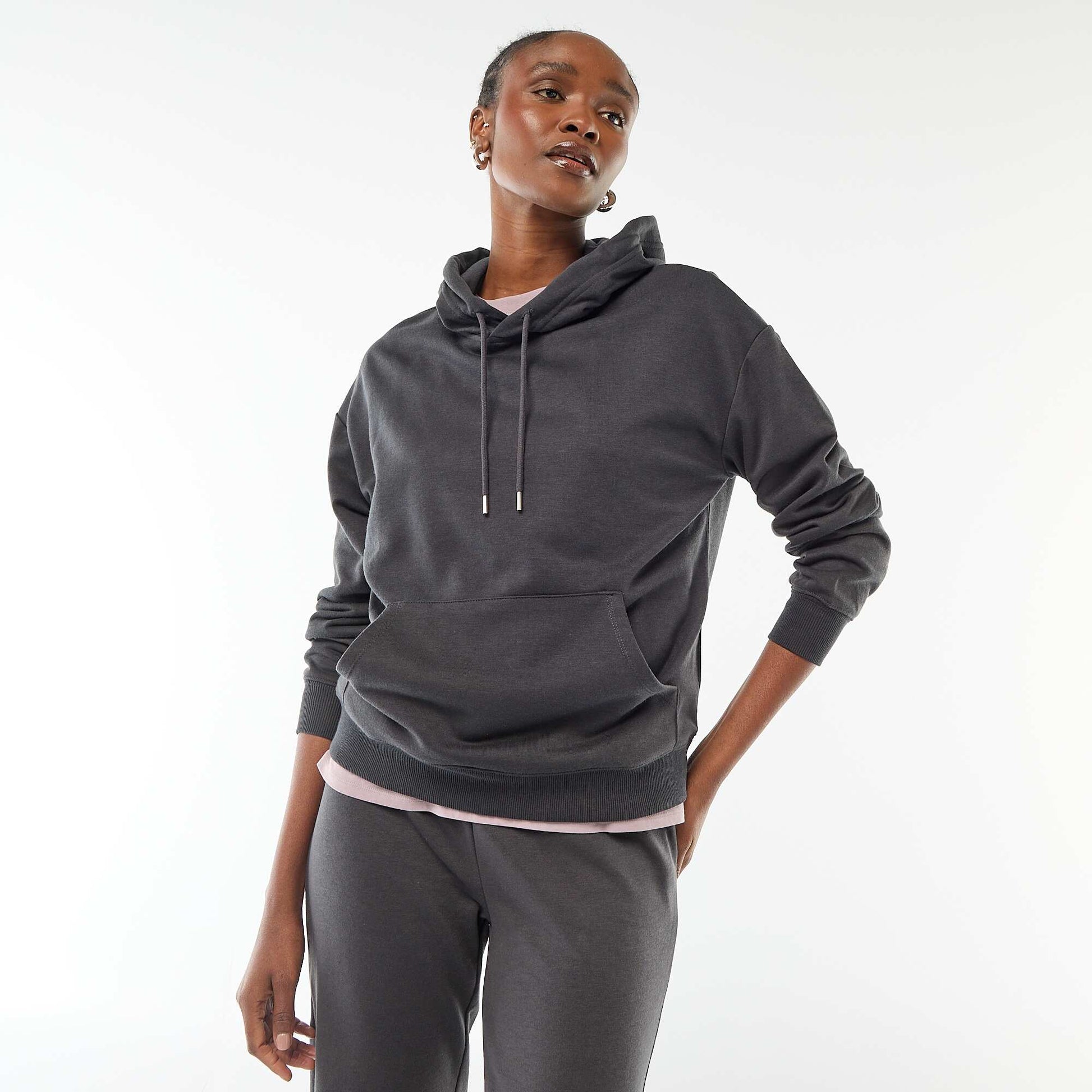 Sweat à capuche uni en coton NOIR