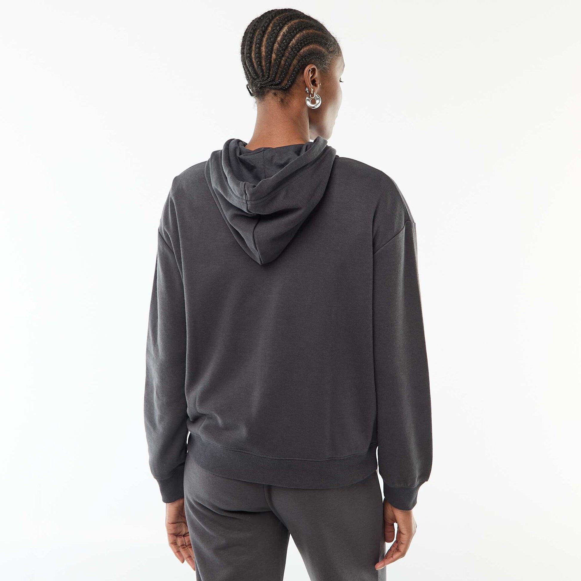 Sweat à capuche uni en coton NOIR