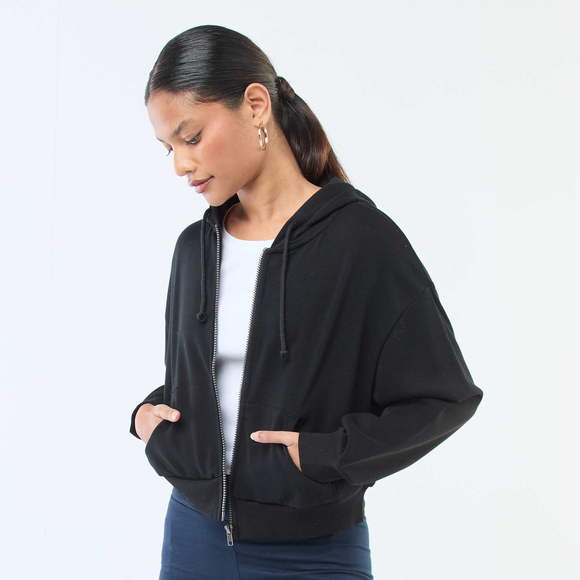 Sweat à capuche crop top NOIR