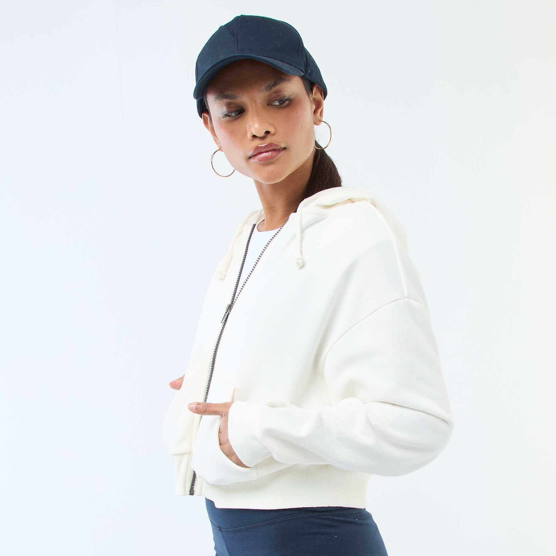 Sweat à capuche crop top BLANC