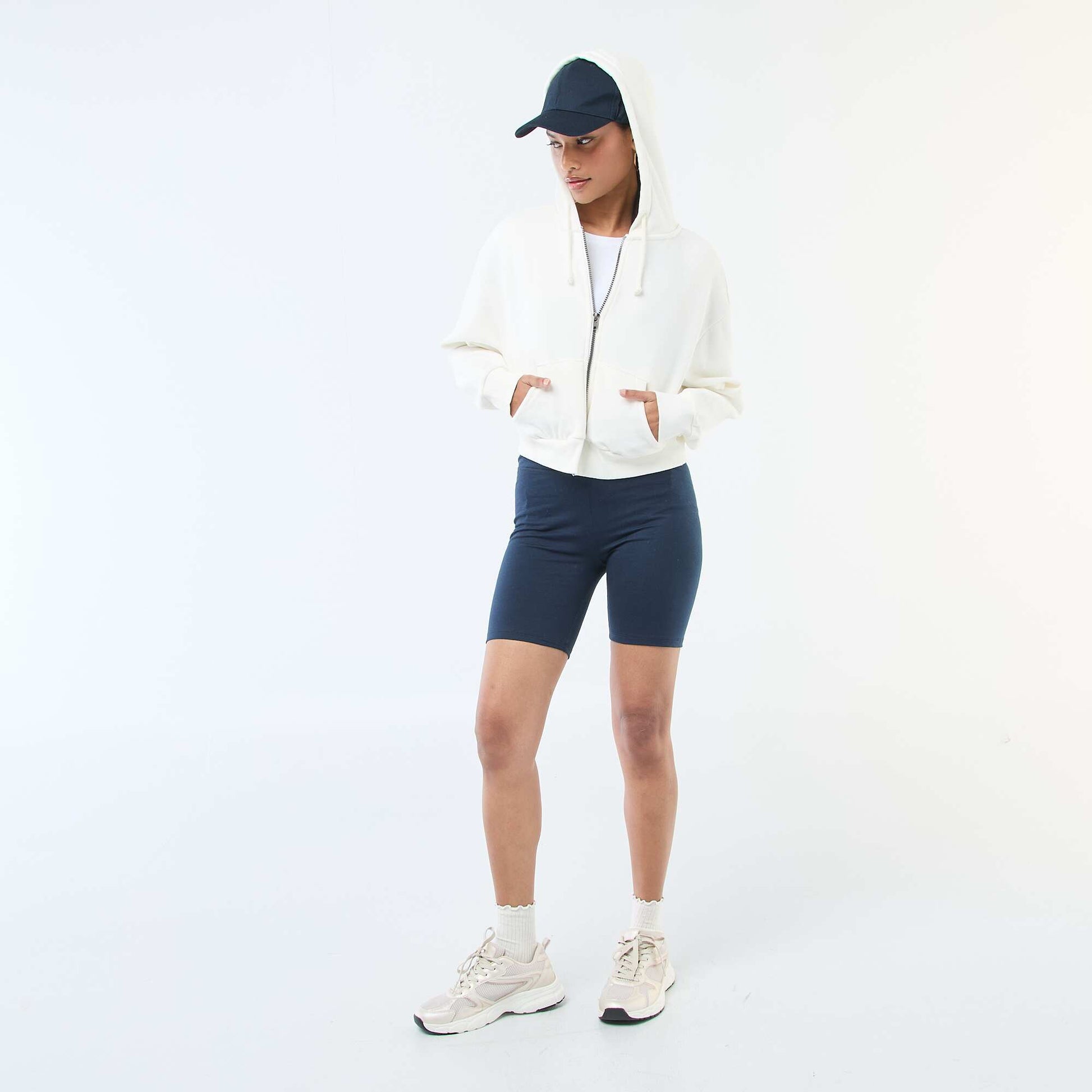 Sweat à capuche crop top BLANC