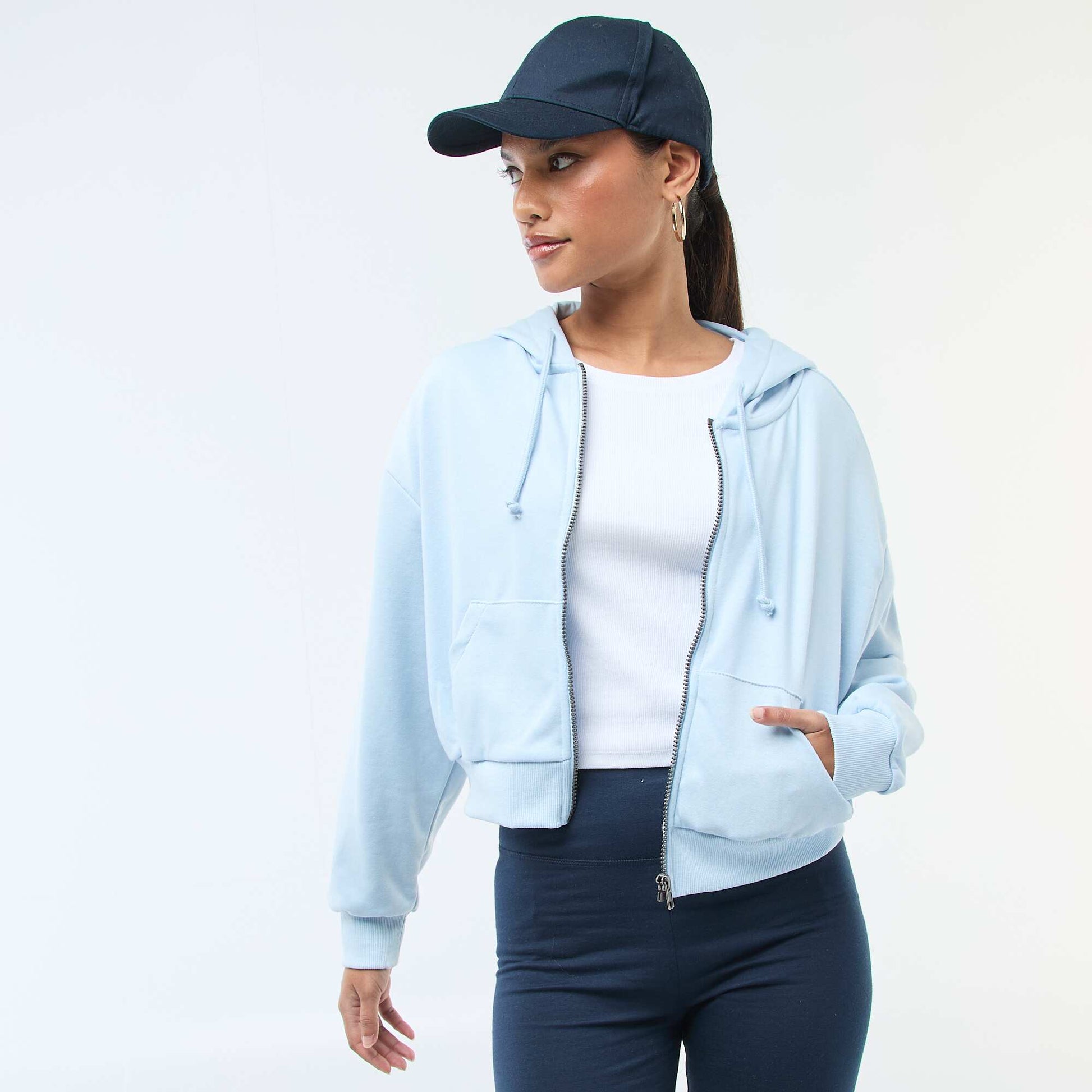 Sweat à capuche crop top BLEU