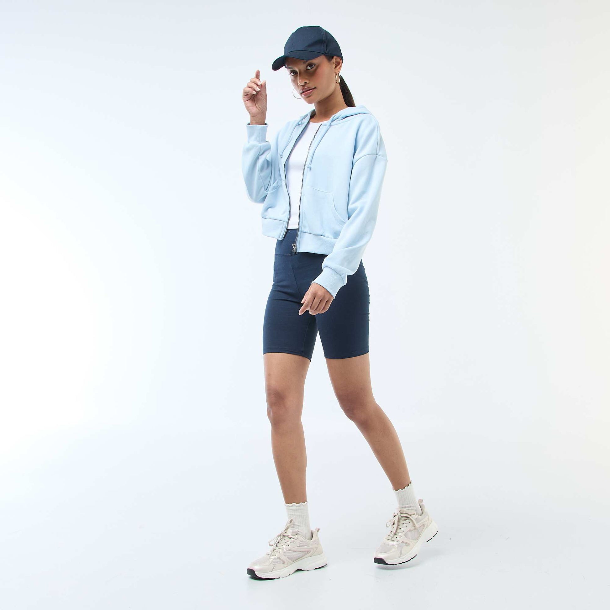 Sweat à capuche crop top BLEU