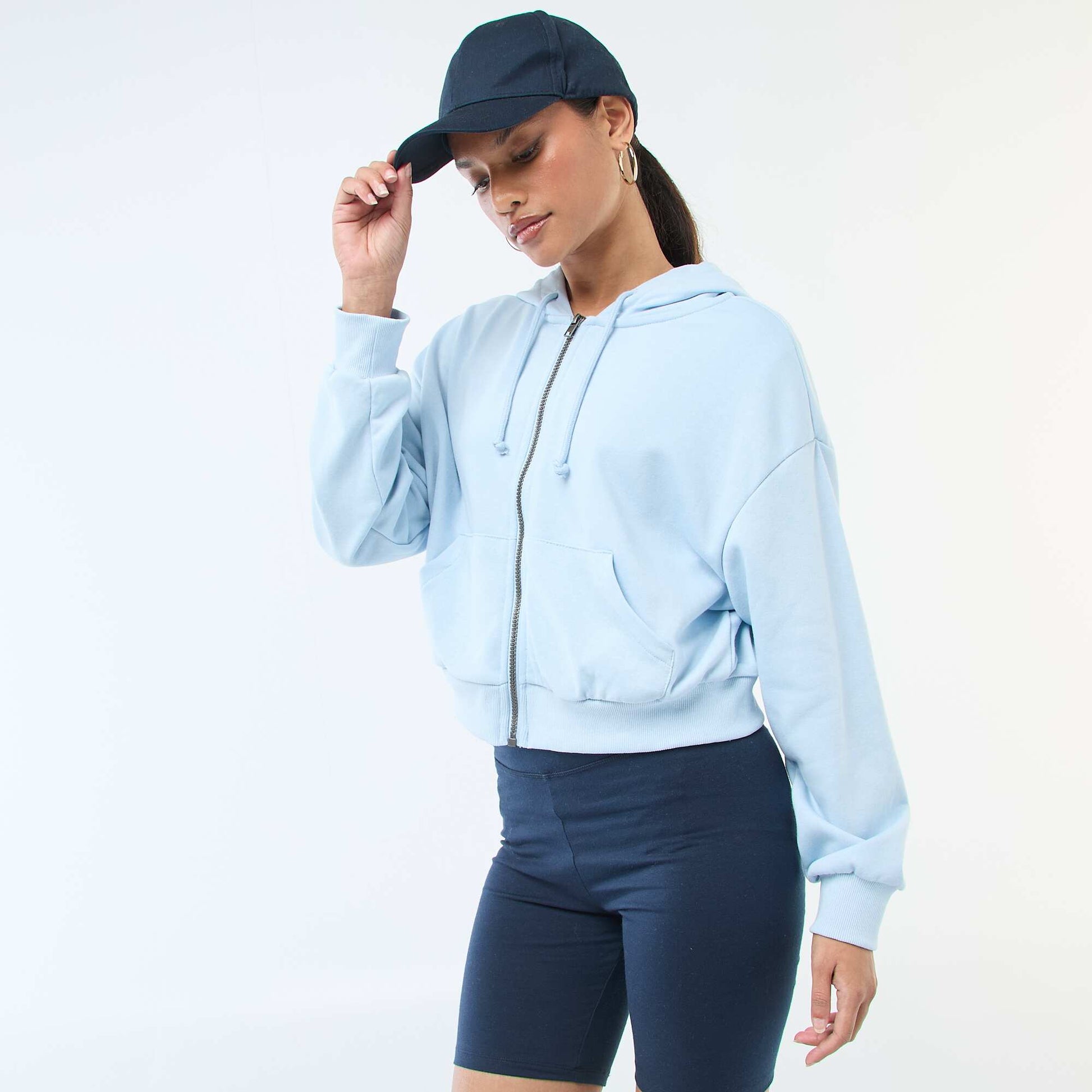 Sweat à capuche crop top BLEU