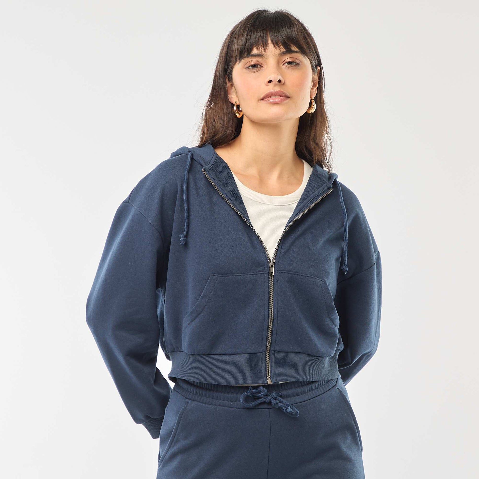 Sweat à capuche crop top BLEU