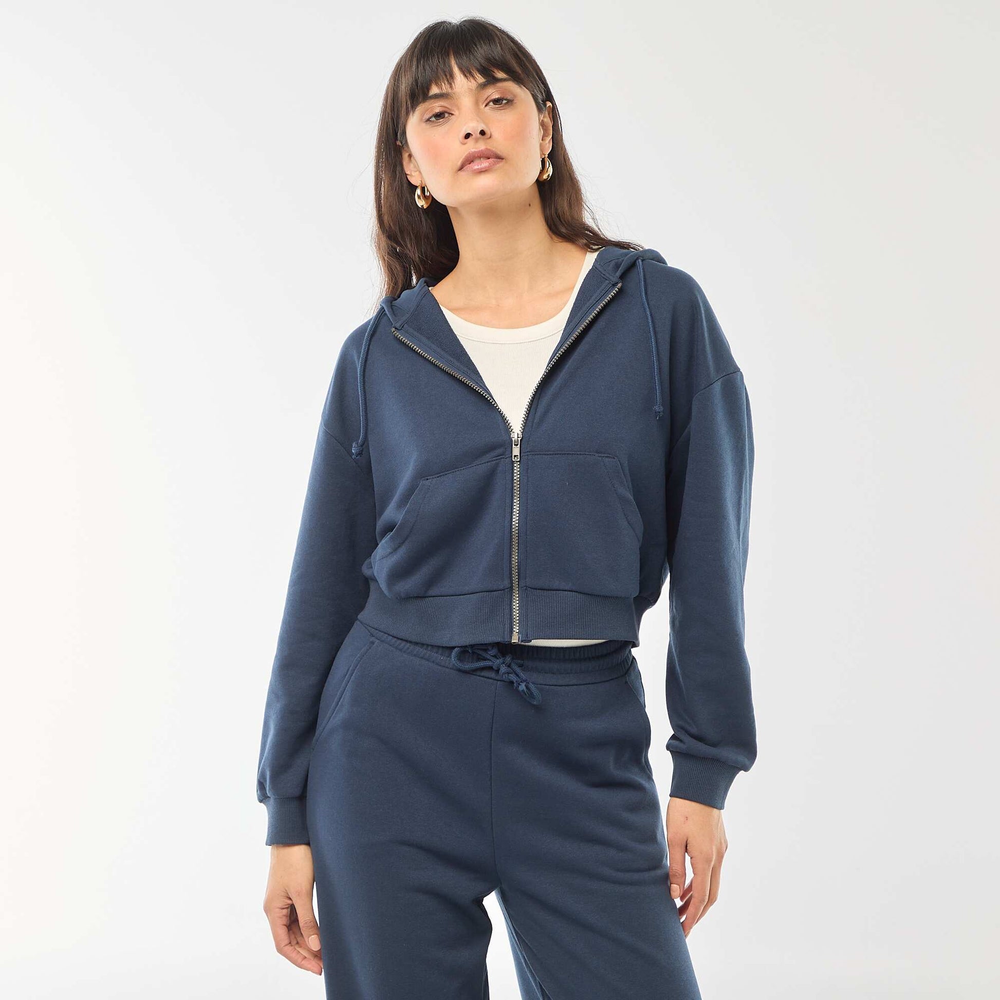 Sweat à capuche crop top BLEU