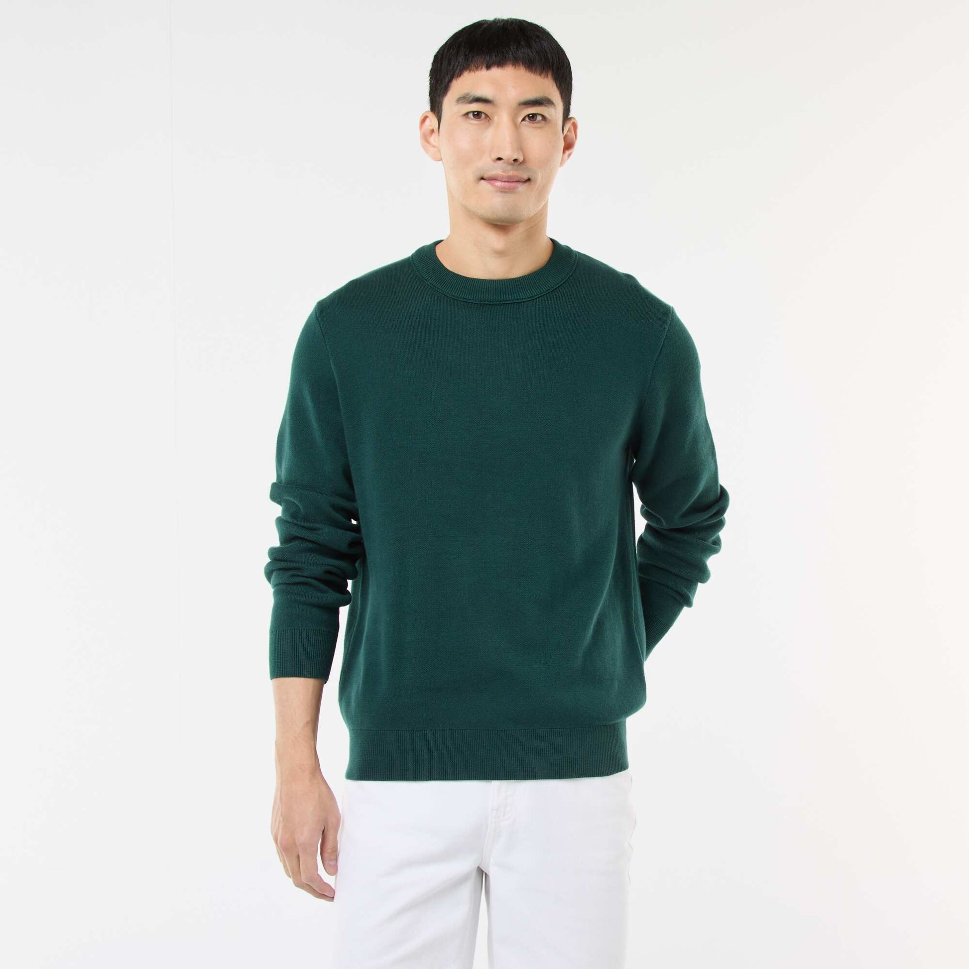 Pull col rond uni VERT