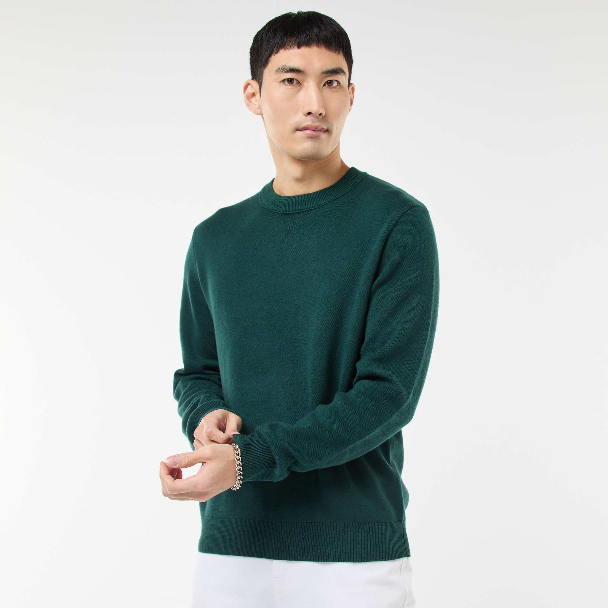 Pull col rond uni VERT