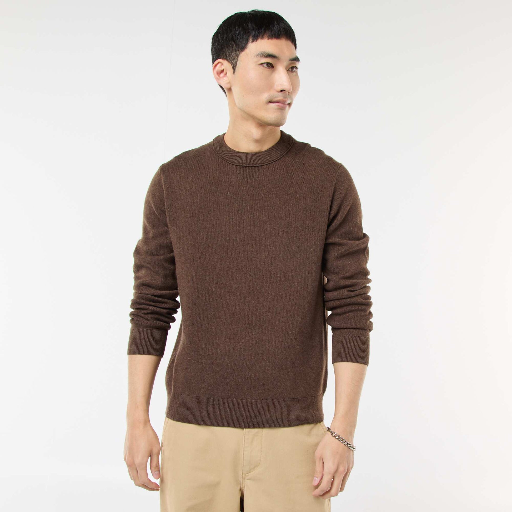 Pull col rond uni MARRON