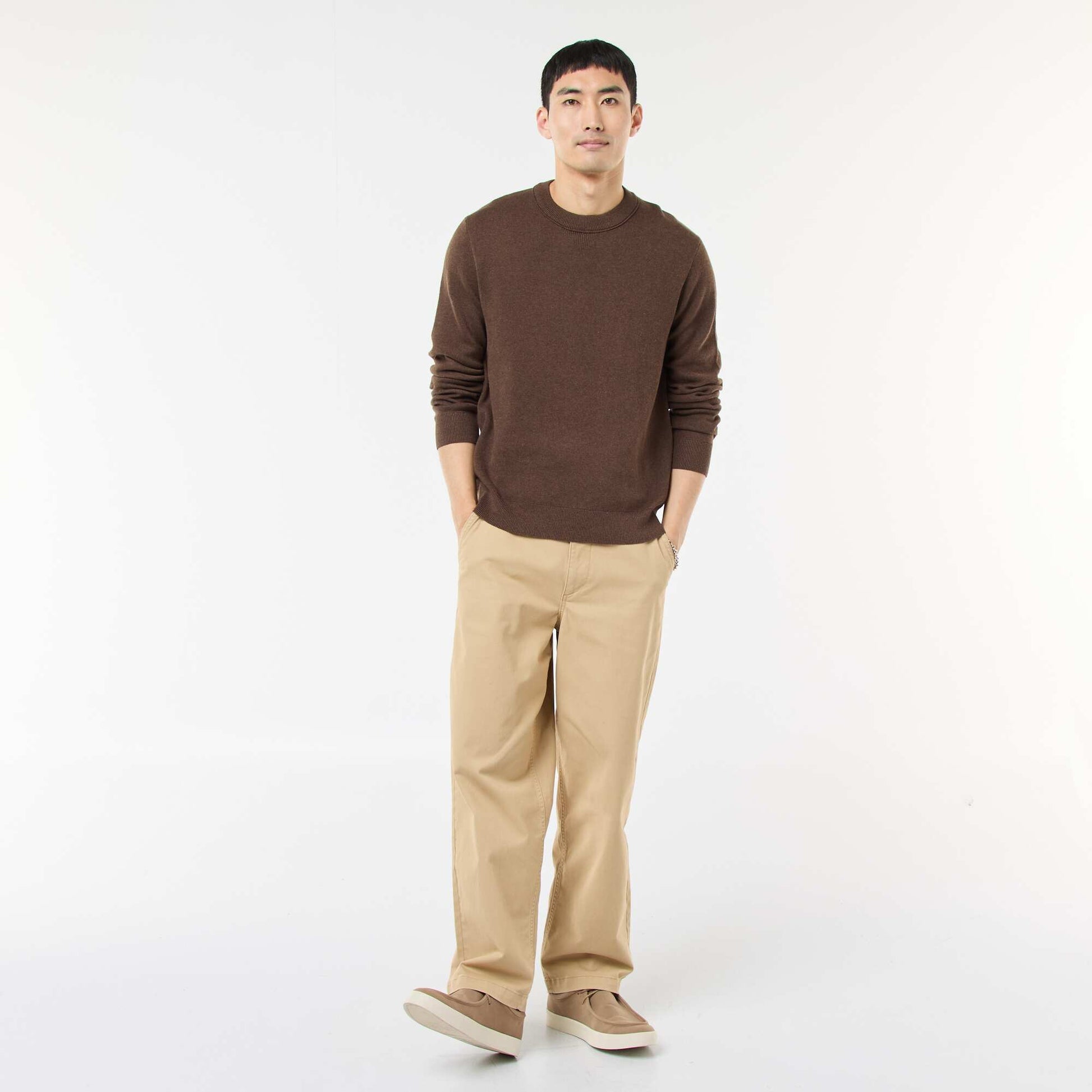 Pull col rond uni MARRON