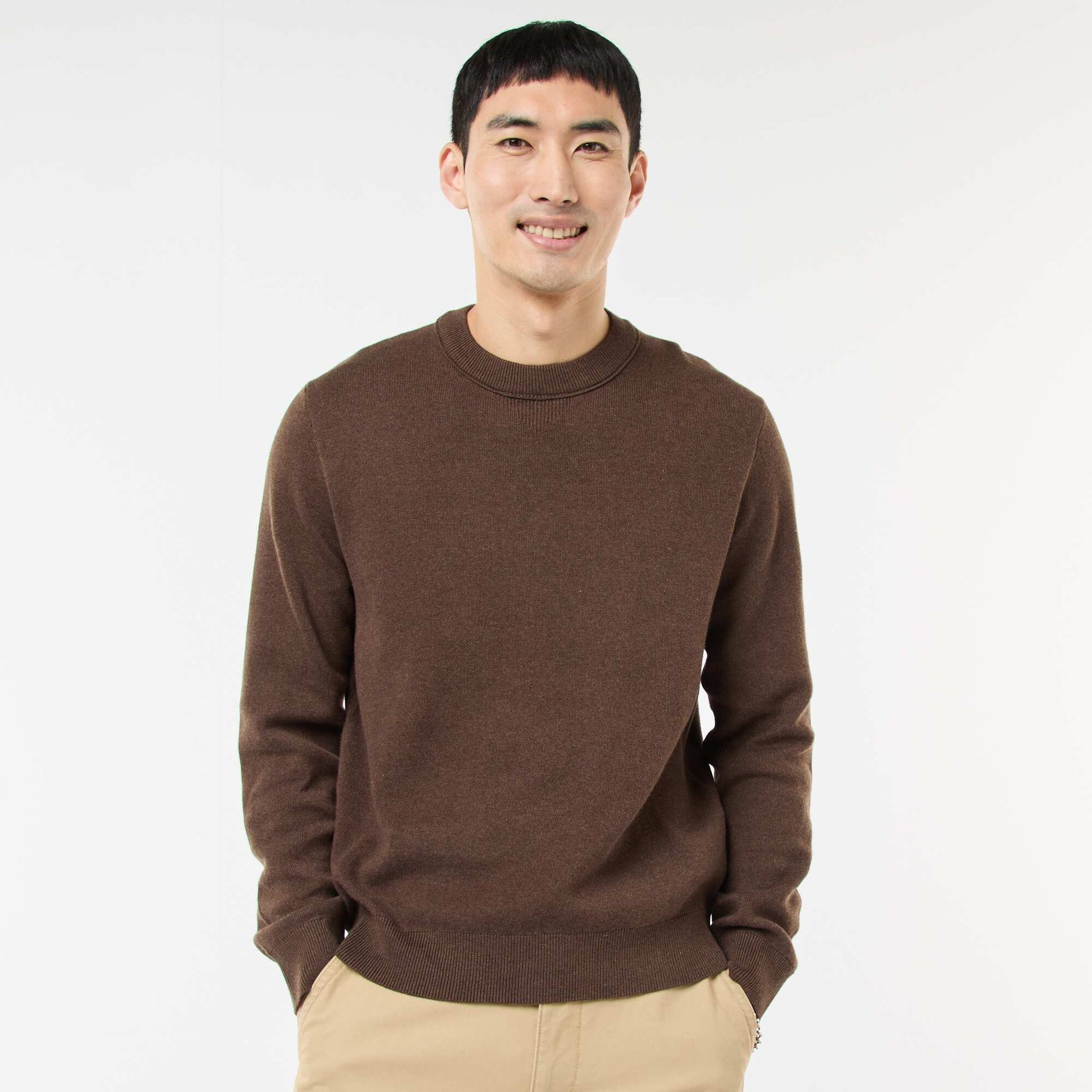 Pull col rond uni MARRON