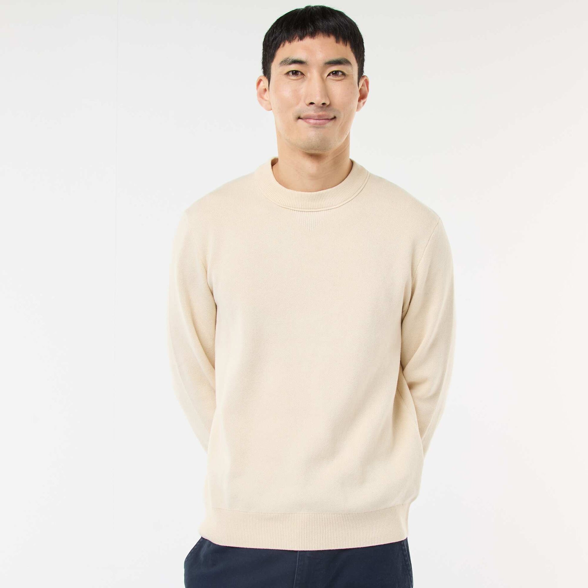 Pull col rond uni BLANC