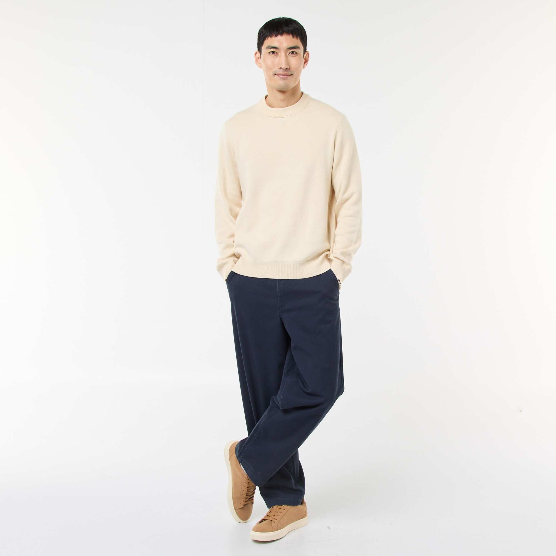 Pull col rond uni BLANC
