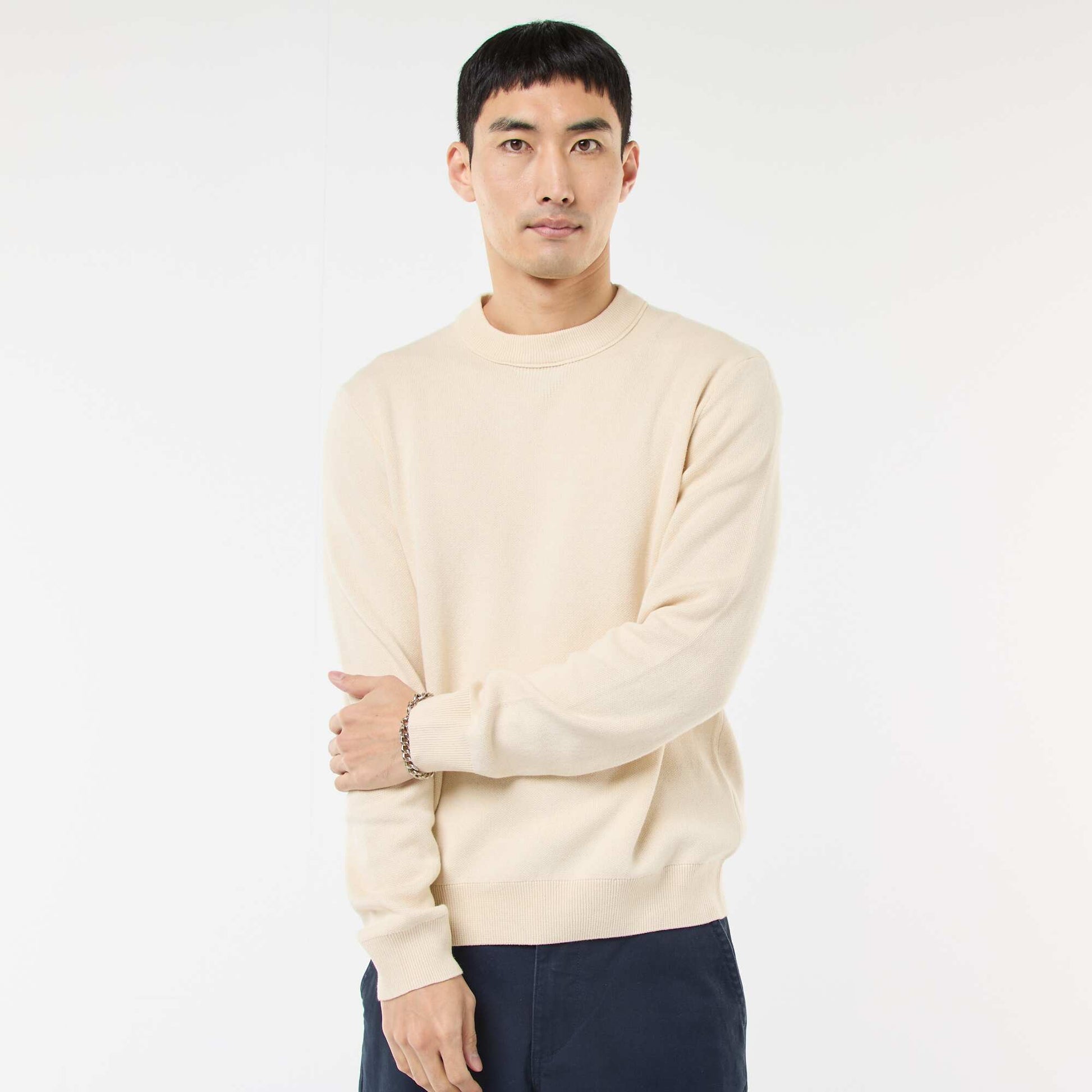 Pull col rond uni BLANC
