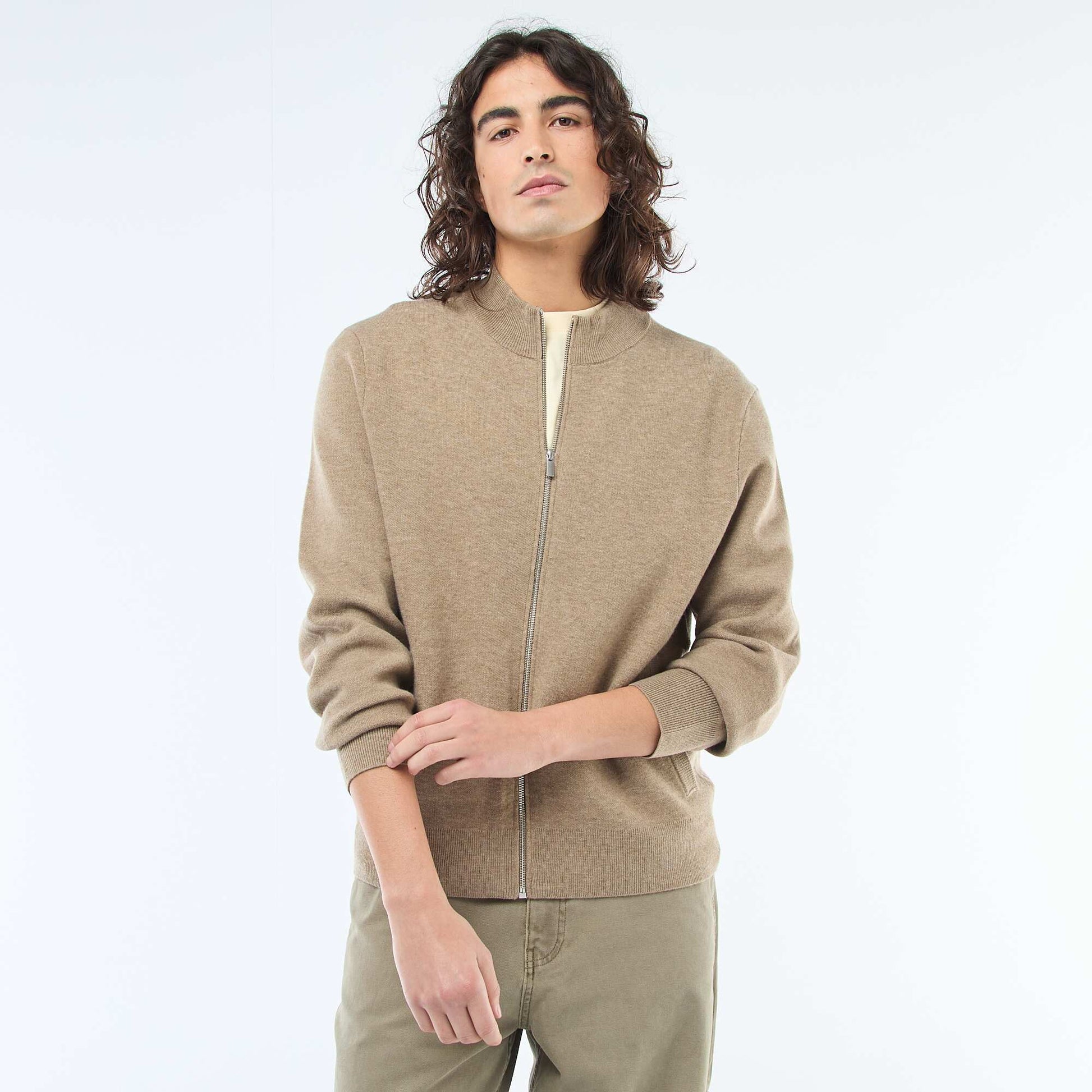Gilet chaud zippé à col montant TAUPE