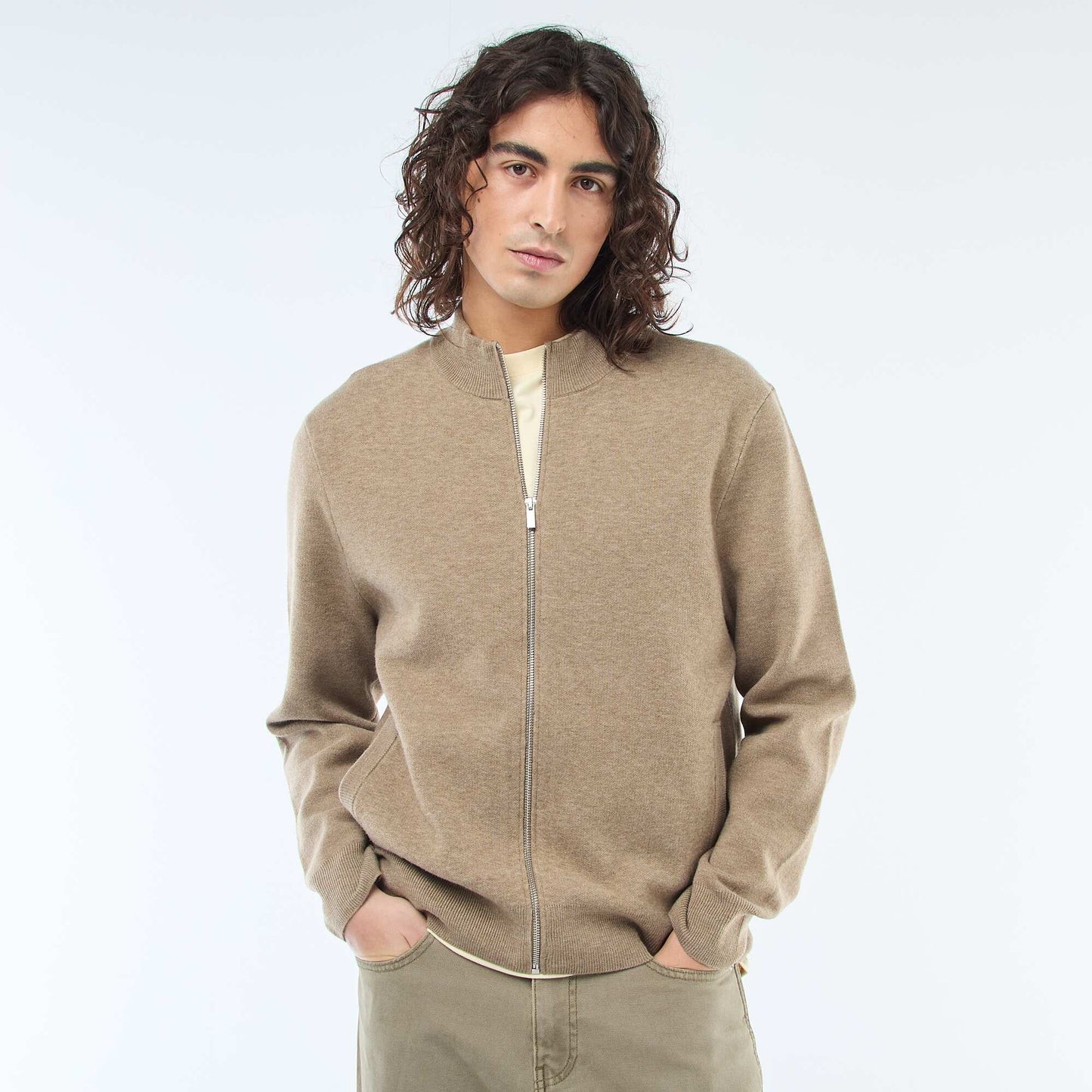 Gilet chaud zippé à col montant TAUPE