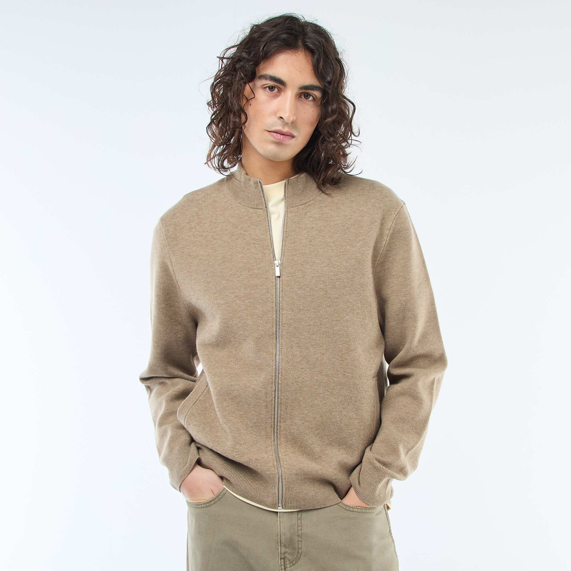 Gilet chaud zippé à col montant TAUPE