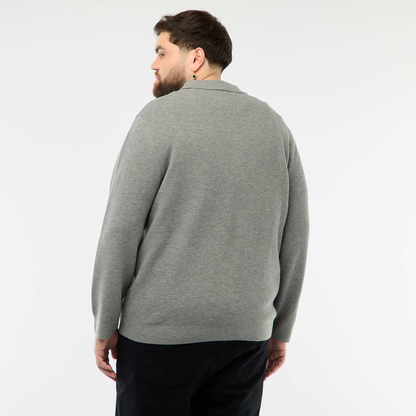 Pull uni col polo boutonné GRIS