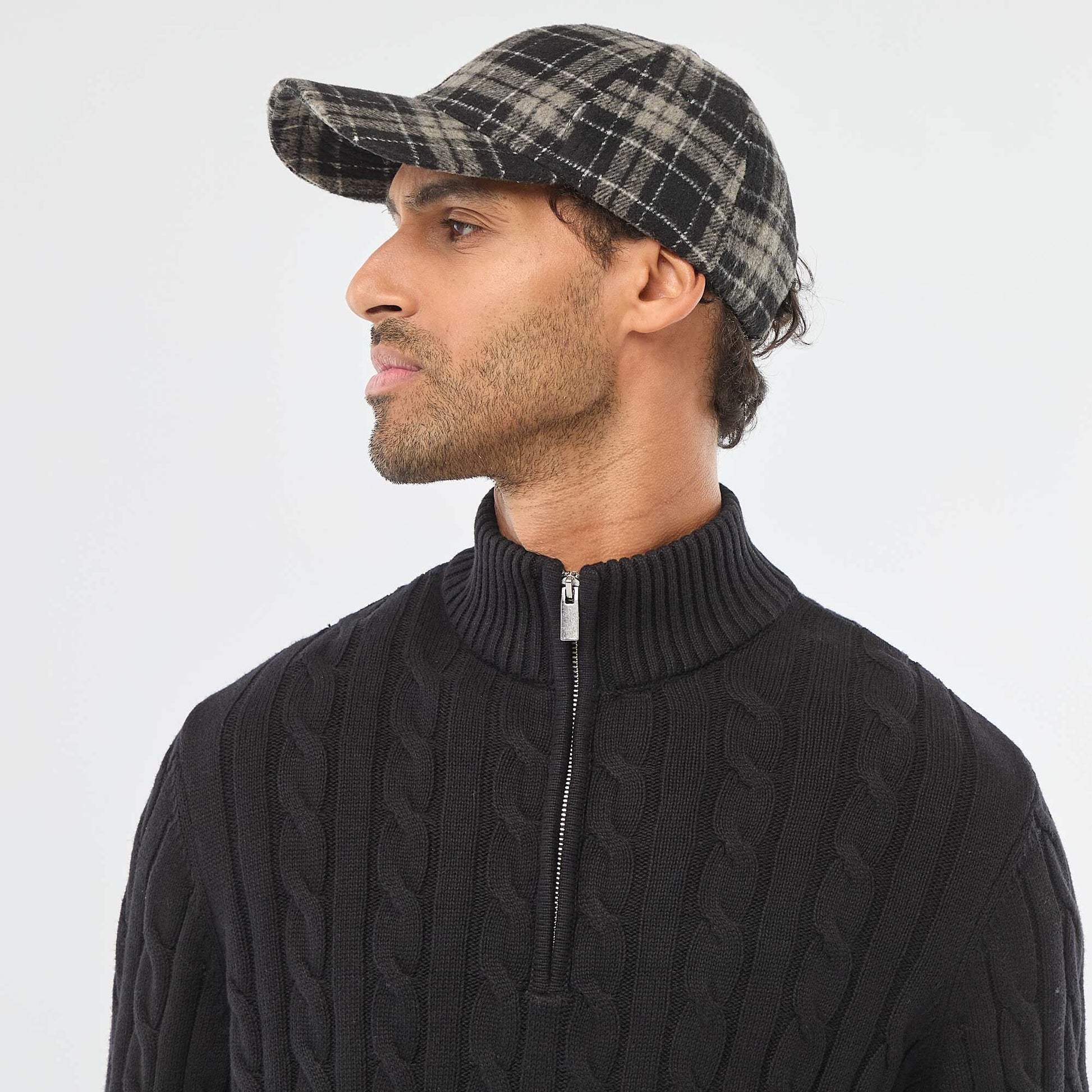Pull col camionneur zippé torsadé en coton NOIR