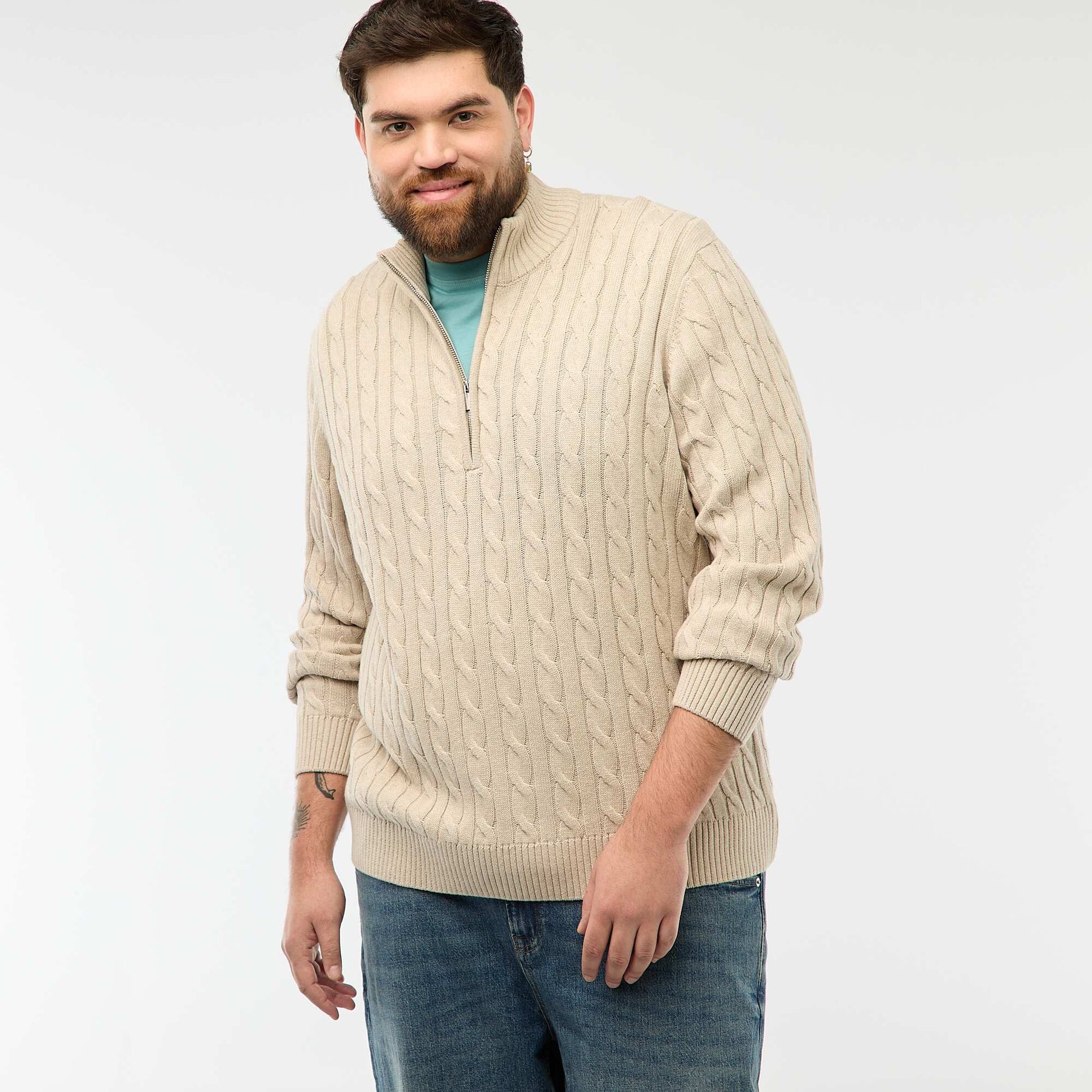 Pull camionneur zip torsadé BEIGE
