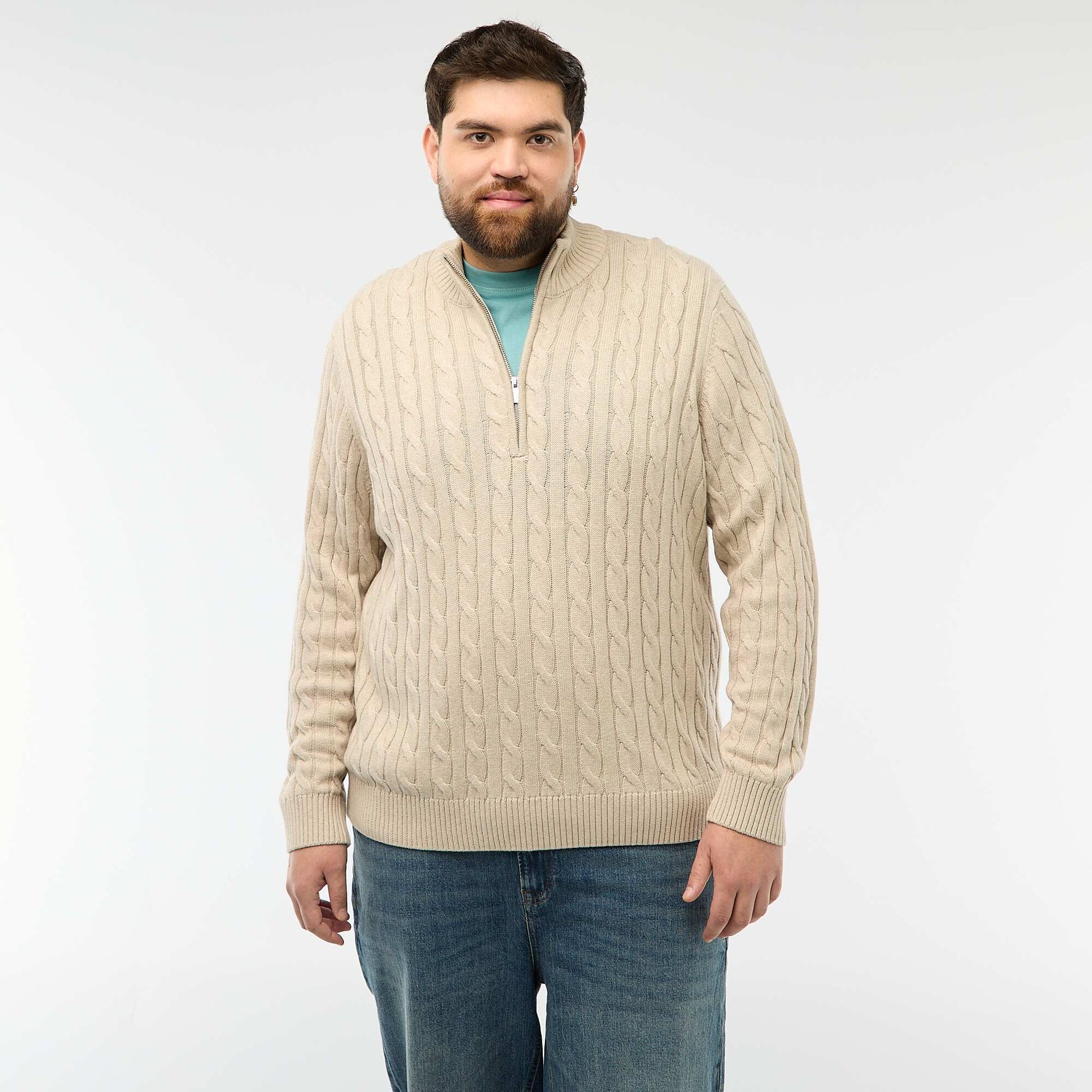 Pull camionneur zip torsadé BEIGE