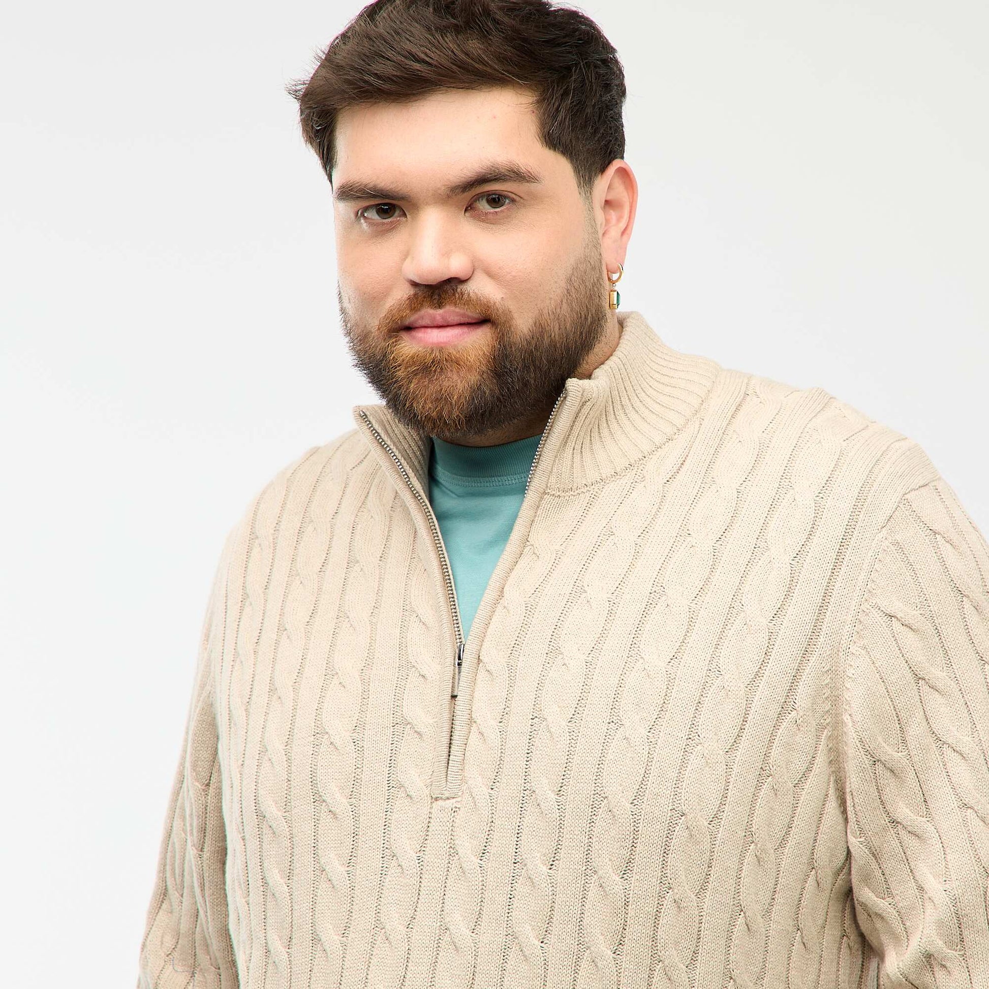 Pull camionneur zip torsadé BEIGE