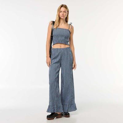 Pantalon large vichy volanté BLEU