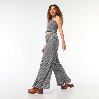 Pantalon large vichy volanté NOIR