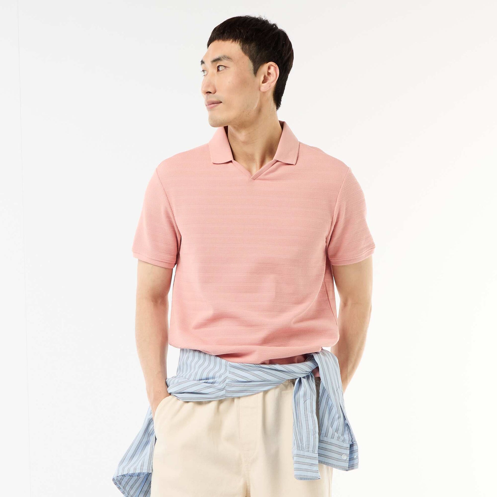 Polo en piqué de coton à manches courtes ROSE